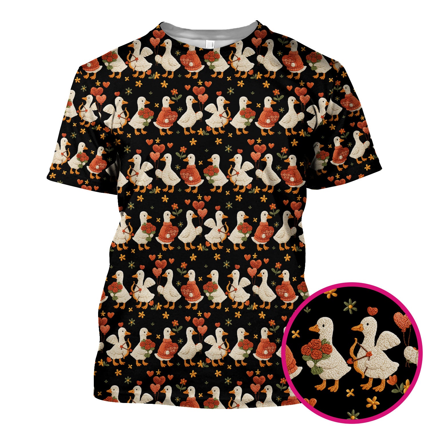 Cute Goose Nurse Scrub Top, Valentine Farm Medical Pattern Shirt, Breathable Fabrics Nursing Uniform