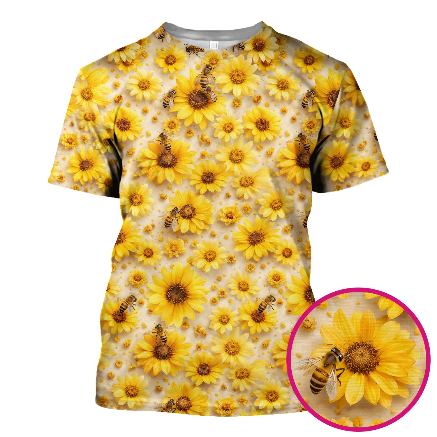Yellow Sunflower Bee Garden Bloom Pattern Scrub Top, Breathable Fabrics Nursing Uniform