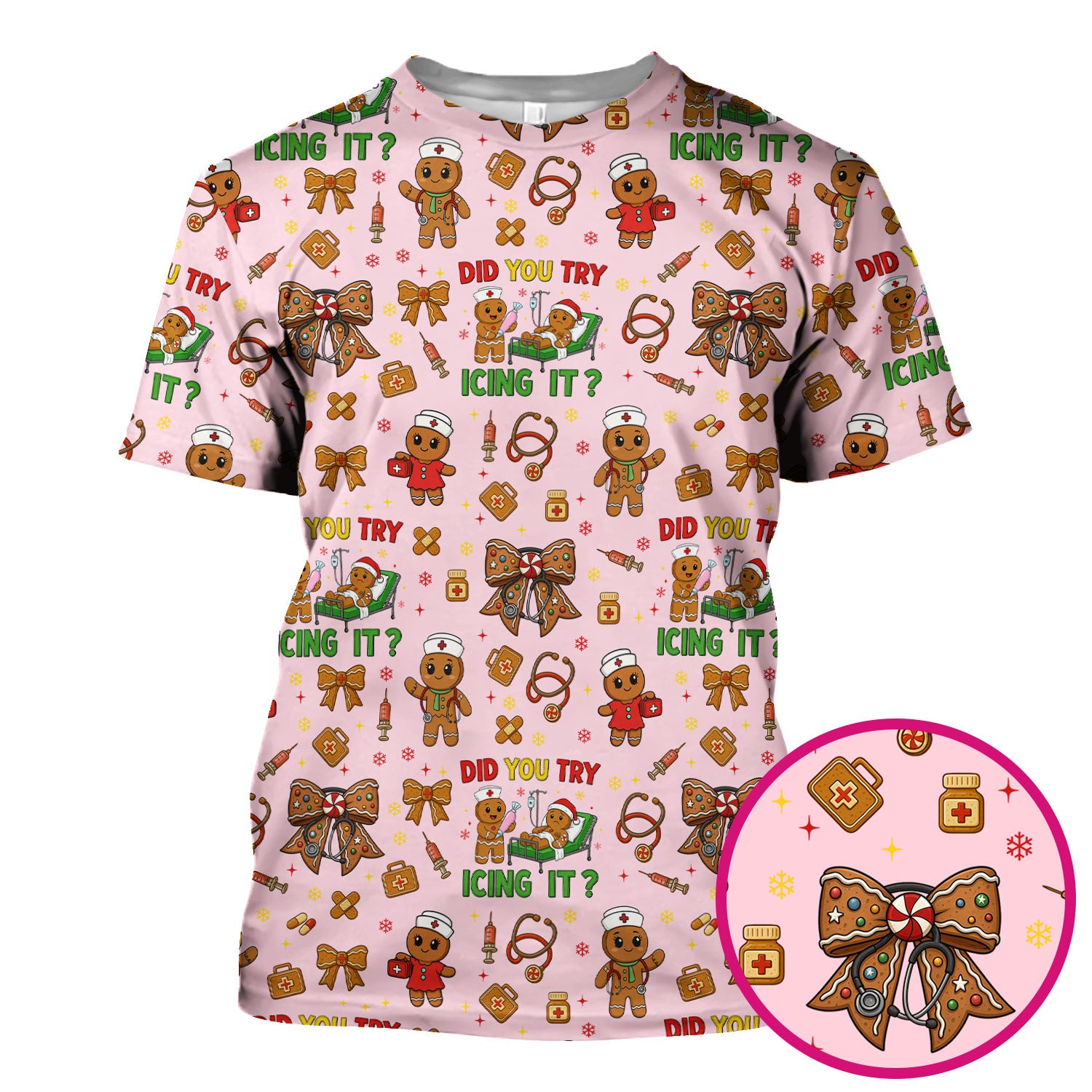 Funny Nurse Christmas Shirt - Gingerbread Icing It Scrub Top - Cute Holiday Gift Idea for RN LPN CNA Women