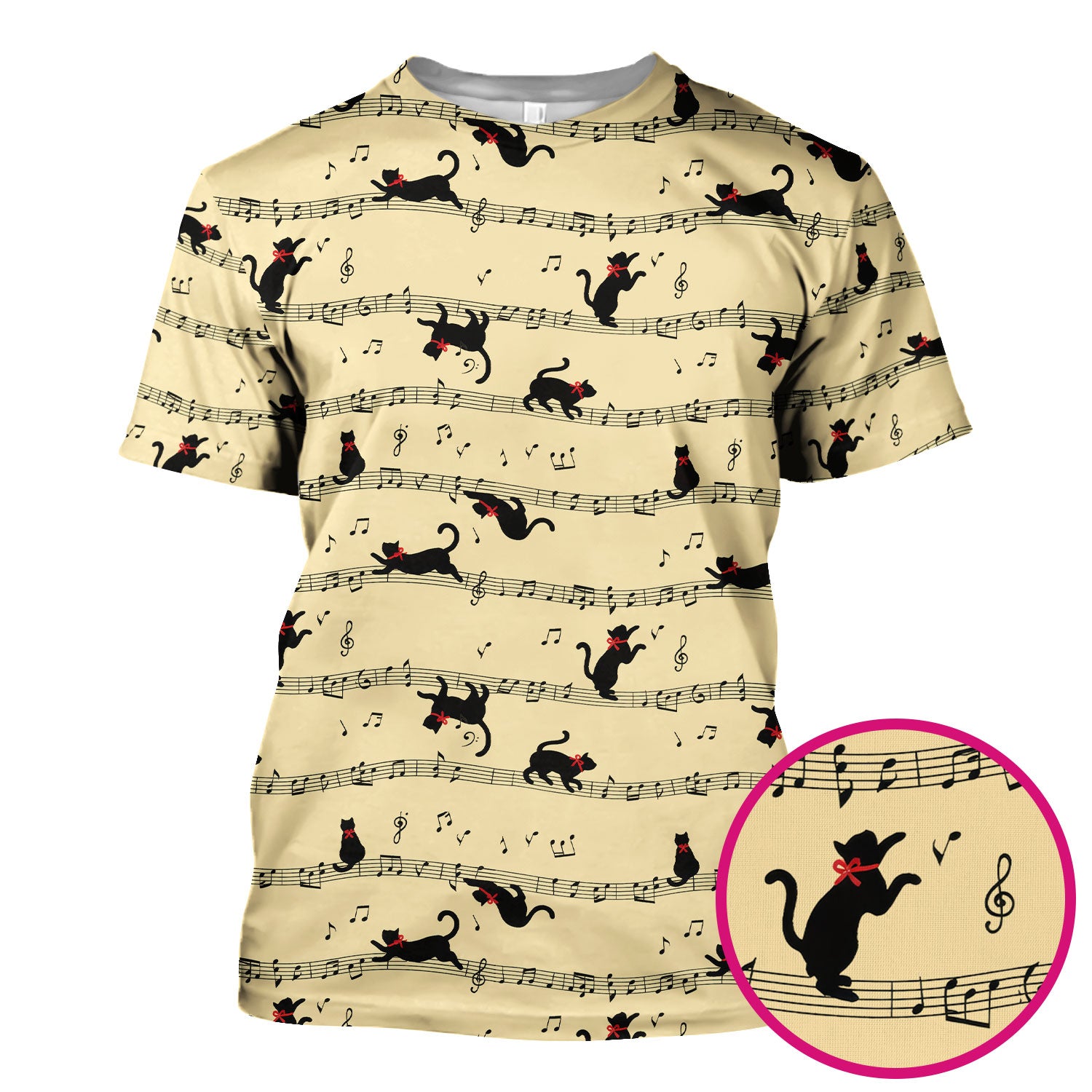 Cute Dancing Black Cat Music Staff Pattern Scrub Top, Comfortable Scrubs for Nurses