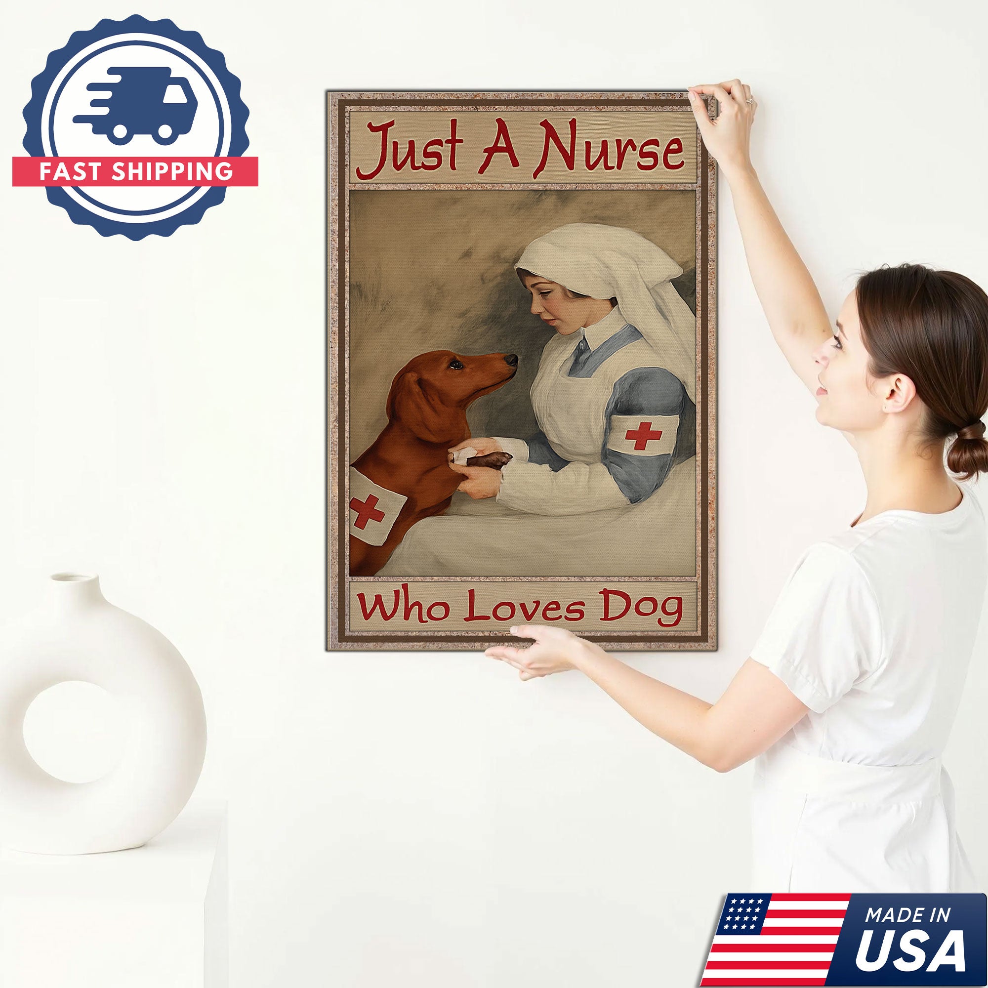 Nurse And Dog Canvas, Funny Medical Worker Wall Art Canvas, Animal Lover Decor, Gift For Nursing