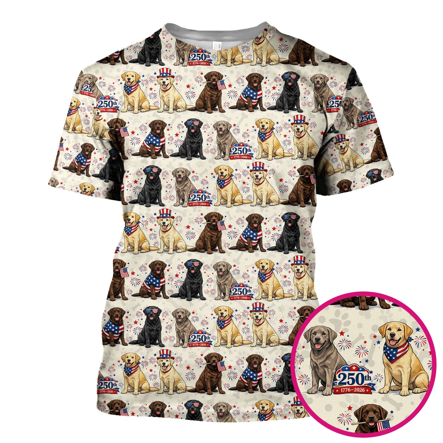 4th of July Labrador Dog Patriotic Print Scrub Top, USA Flag Nursing Uniform for Women