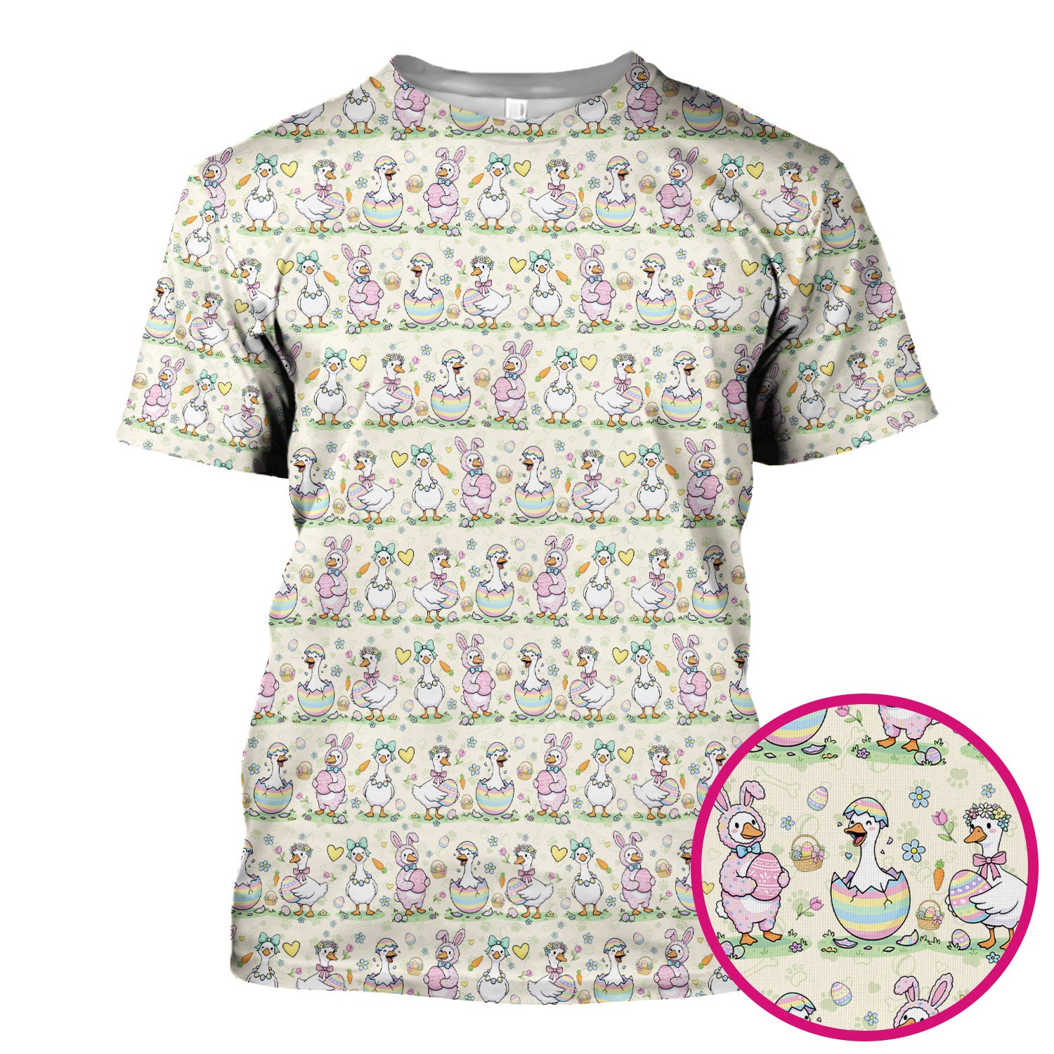 Pastel Easter Goose Bunny Egg Pattern Scrub Top, Comfortable Scrubs for Nurses