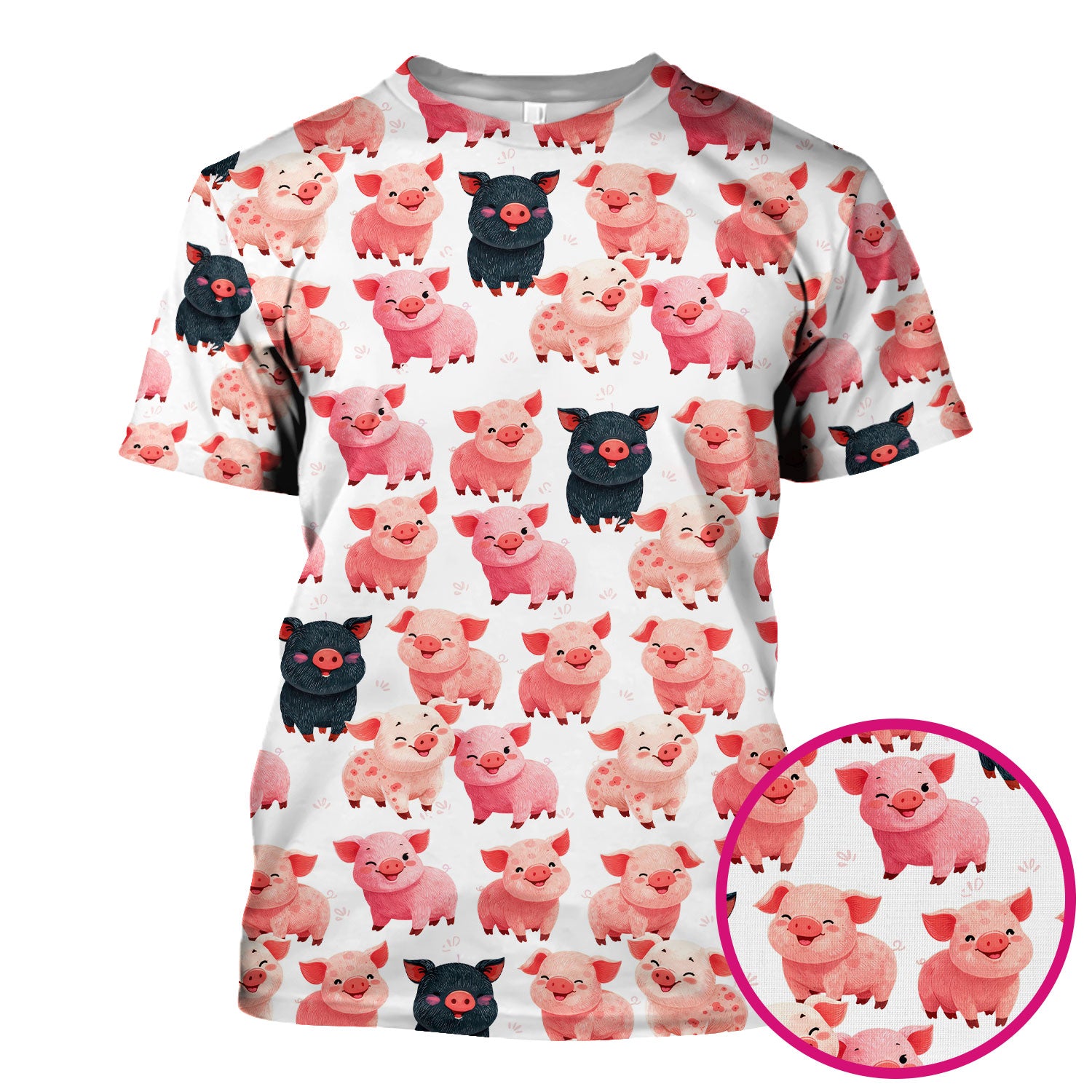Funny Farm Pig Cartoon Pattern Scrub Top, Comfortable Scrubs for Nurses