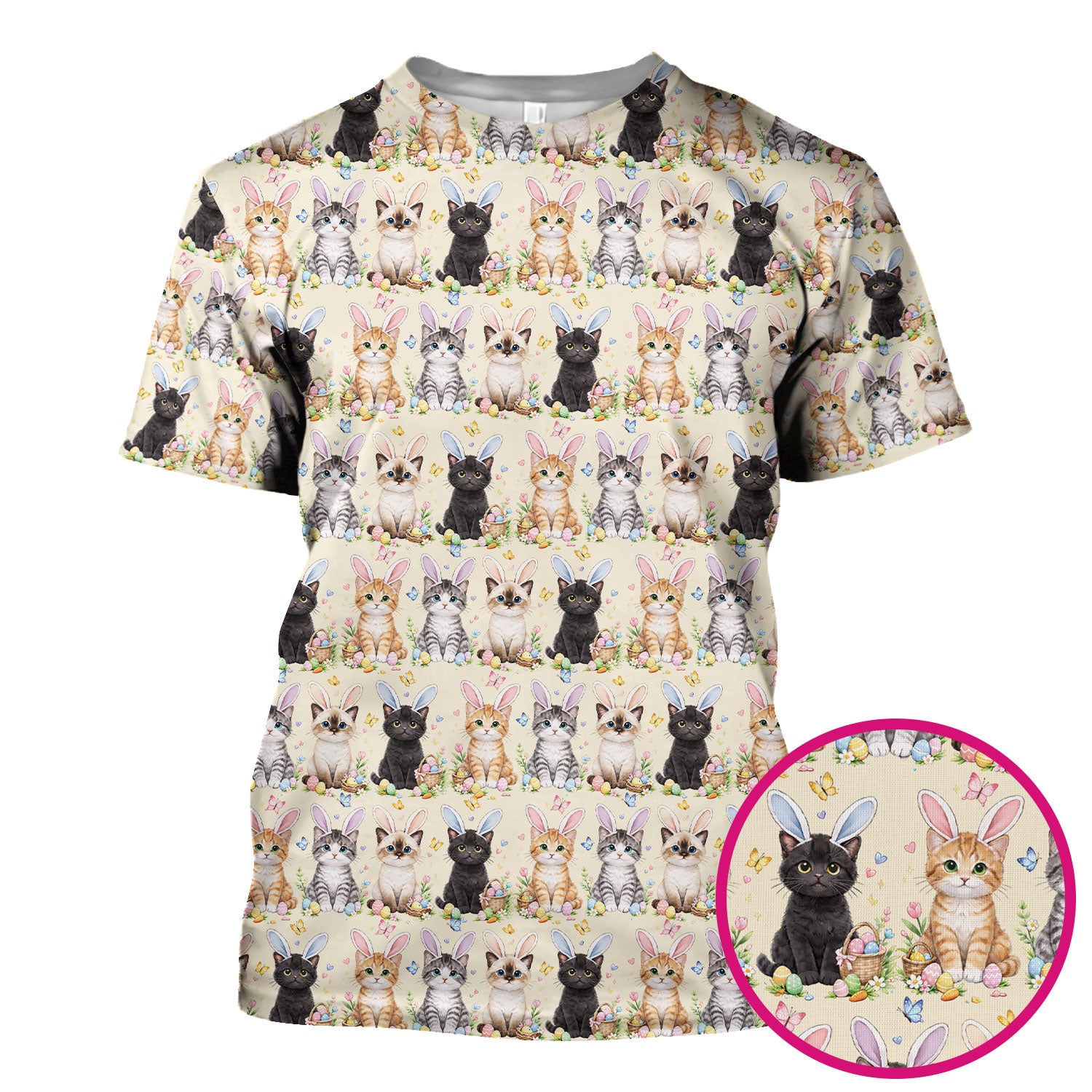 Easter Kitten Bunny Ears Pattern Scrub Top, Comfortable Scrubs for Nurses