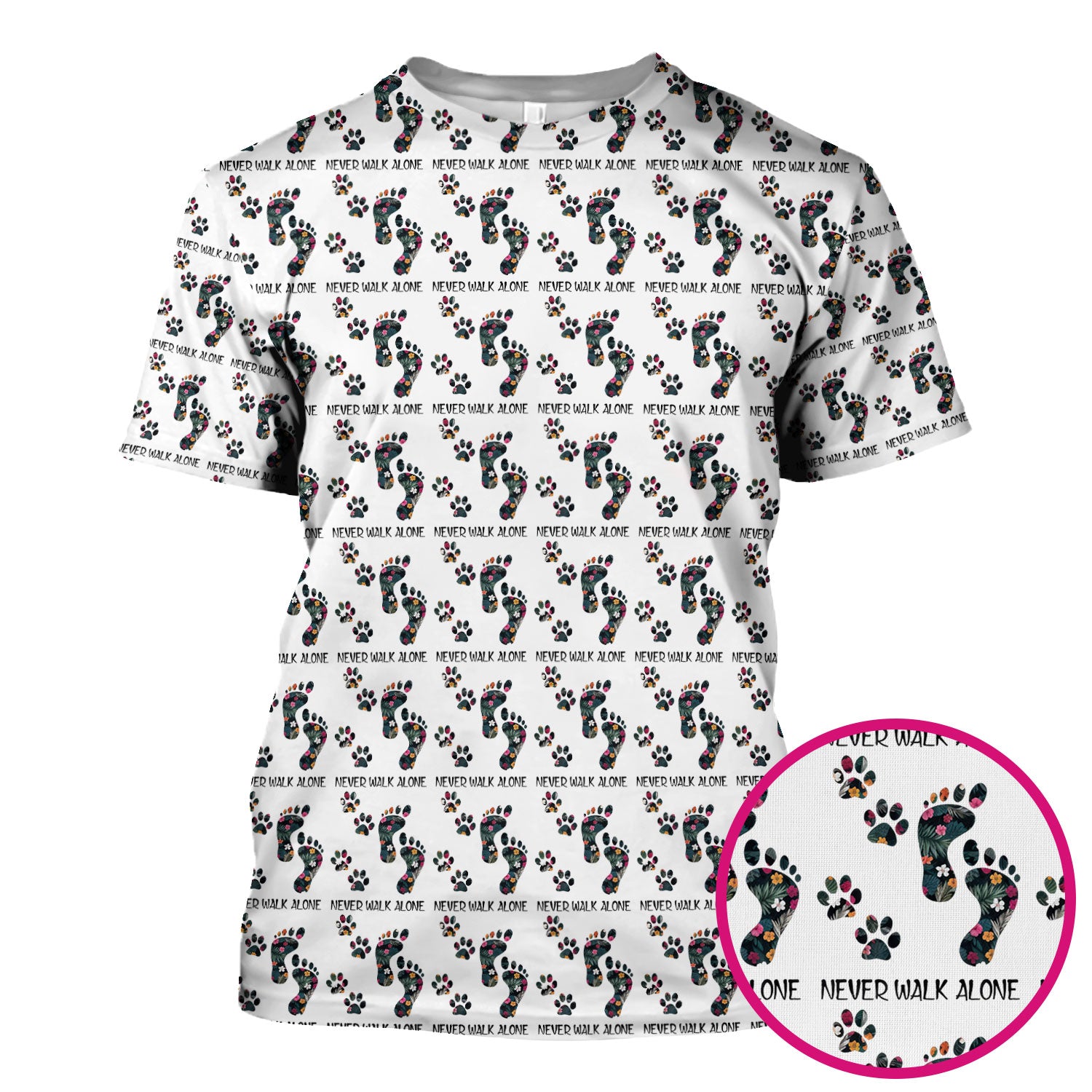 Never Walk Alone Scrub Top, Floral Paw Print Medical Scrub Shirt for Nurses, Vet Techs And Healthcare Workers