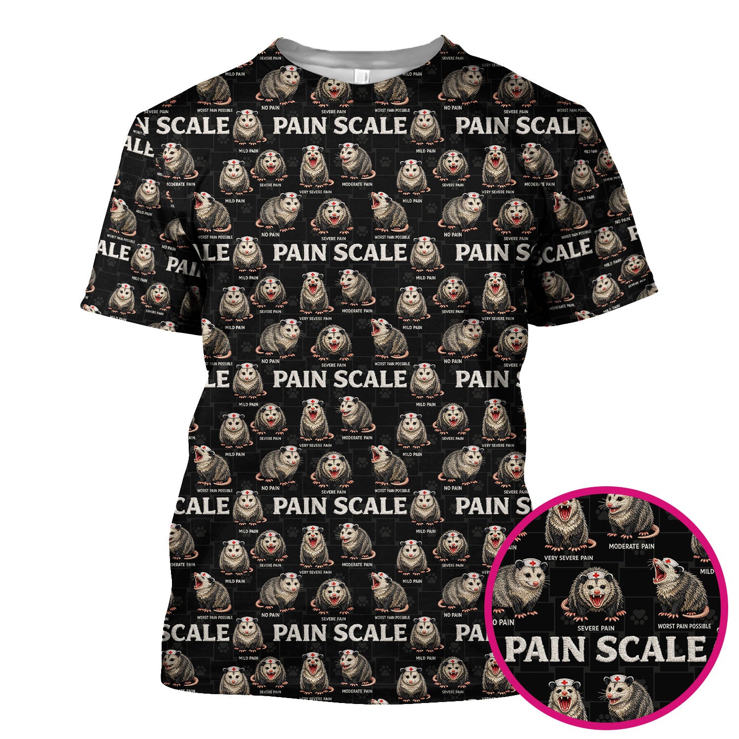 Edgy Possum Pain Scale Nurse Pattern Scrub Top, Comfortable Scrubs For Nurses