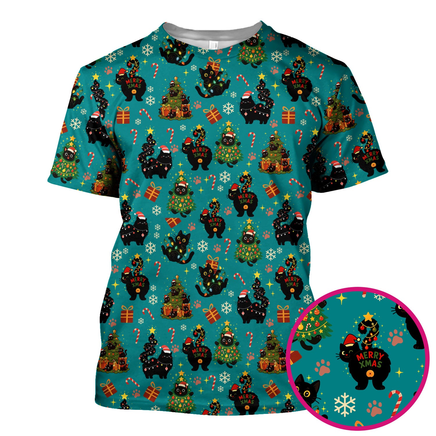 Funny Cat Print Nurse Scrub Top - Christmas Medical Shirt for Women & Men - Cute Holiday Gift Idea for RN CNA Doctor Scrubs