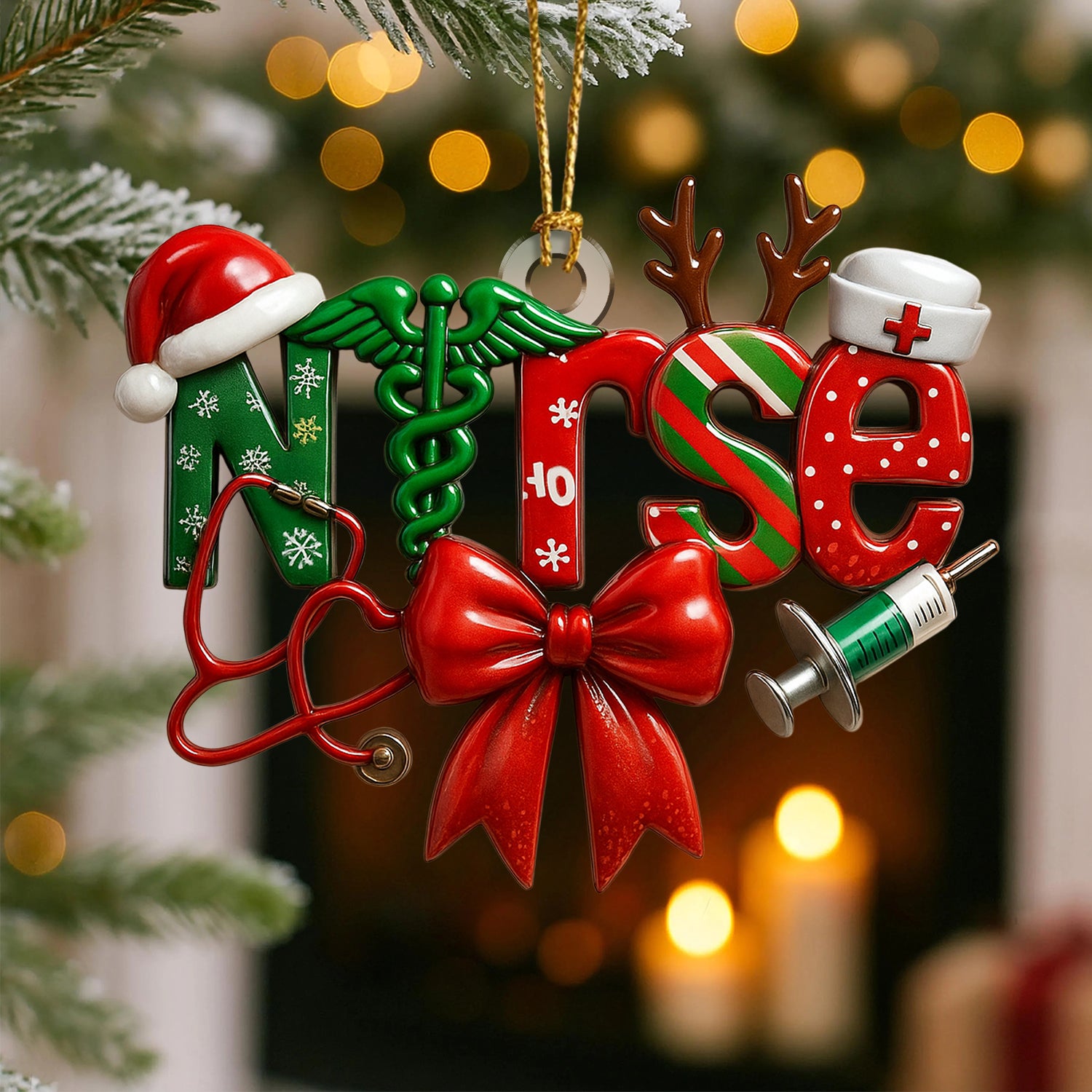 Funny Nurse Christmas Ornament, Xmas Medical Ornament with Stethoscope and Syringe, Holiday Gift for RN, LPN, CNA, Doctor
