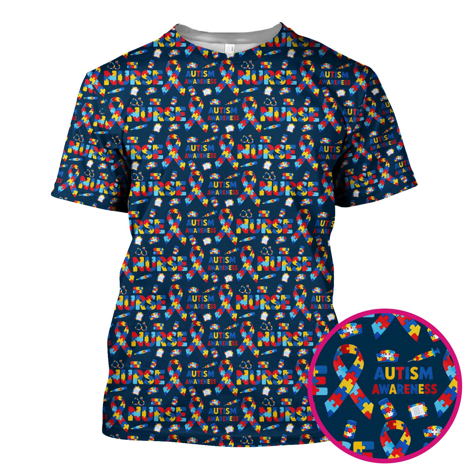 Autism Awareness Nurse Puzzle Ribbon Print Scrubs, Comfortable Scrubs for Nurses