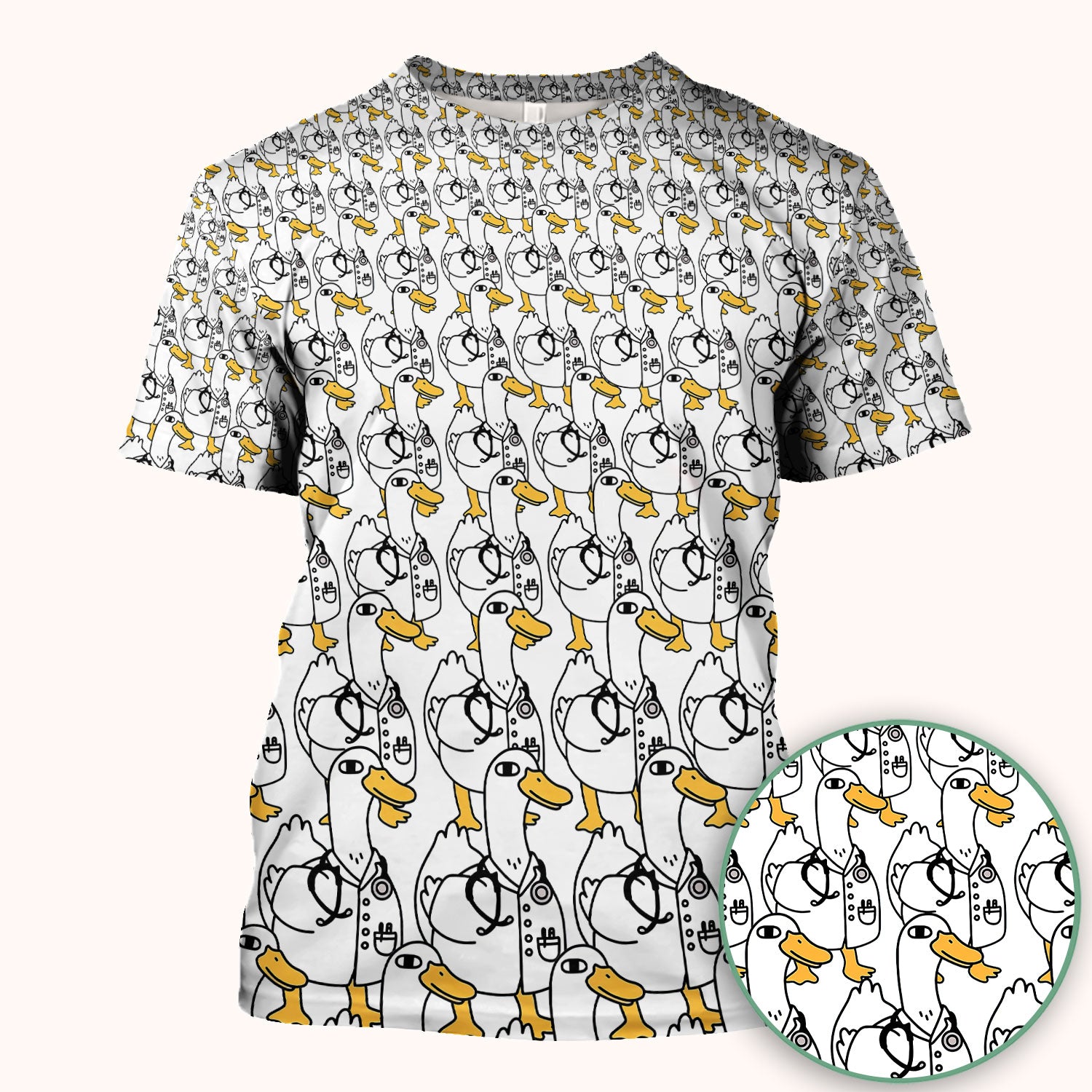 Funny Duck Scrub Top for Women - I'm a Doctor Shirt - Cute Duck In The Row - Breathable Fabrics Nursing Uniform