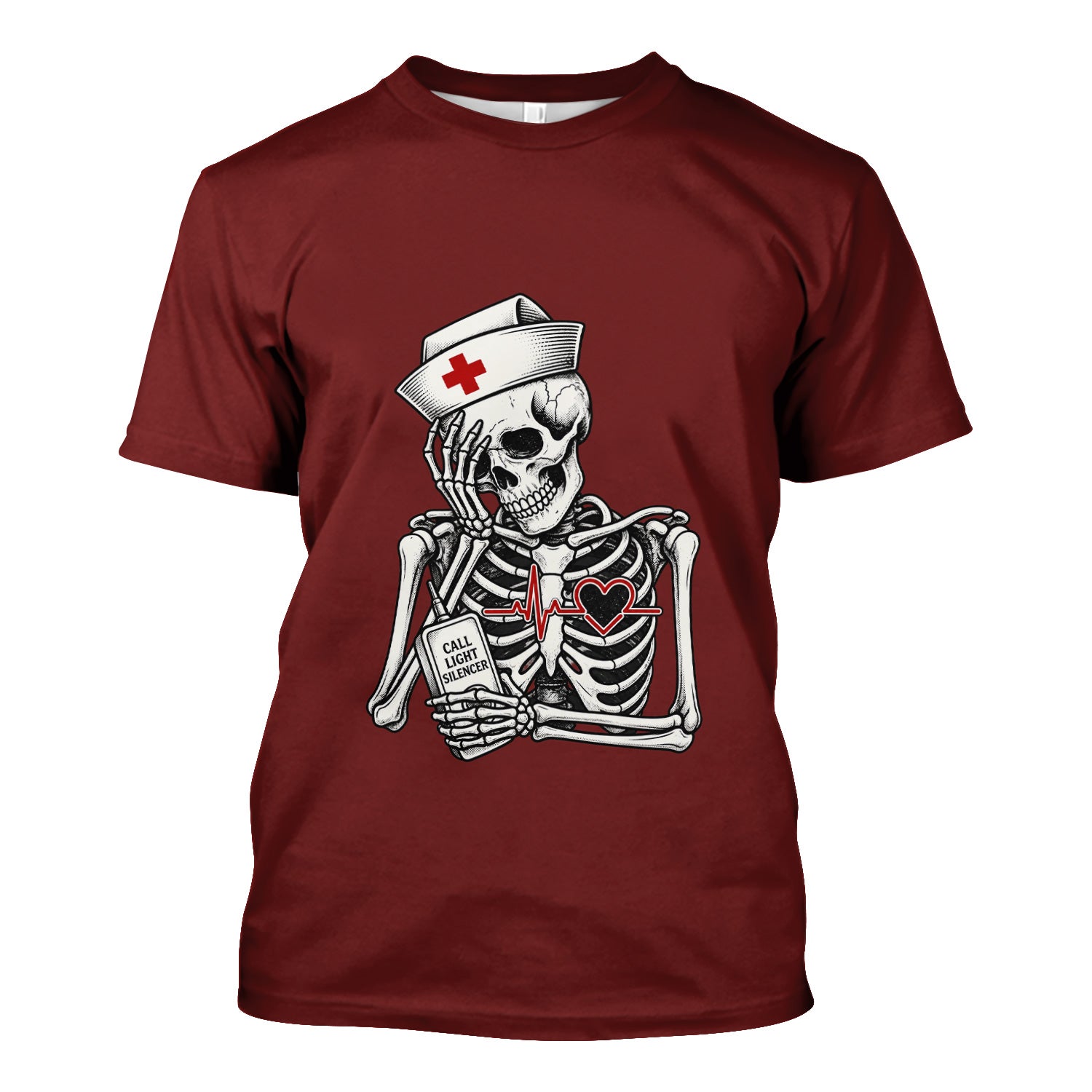 Funny Call Light Silencer Skeleton T-Shirt, Bedside Nurse Tee for Nurses and CNAs
