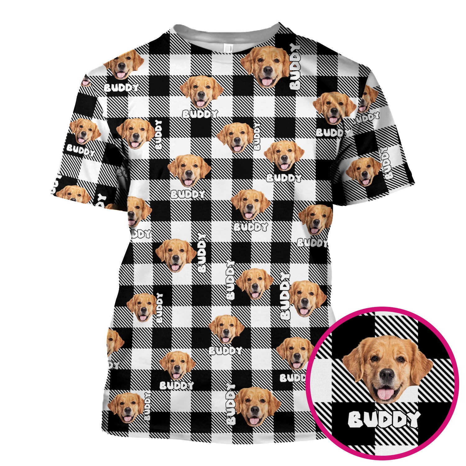 Custom Dog Face Scrub Top, Personalized Pet Photo Checkered Pattern Shirt, Custom Name Vet Tech Gift For Nursing