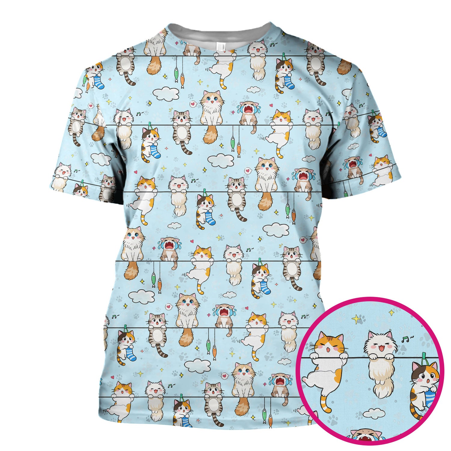 Funny Cats With Cute Expressions Pattern Scrubs Top, Comfortable Scrubs for Nurses