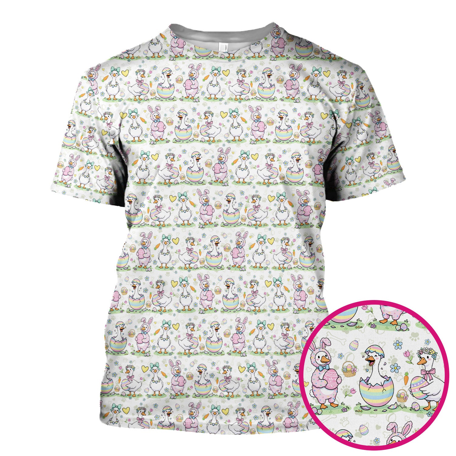 Pastel Easter Goose Bunny Egg Pattern Scrub Top, Comfortable Scrubs for Nurses