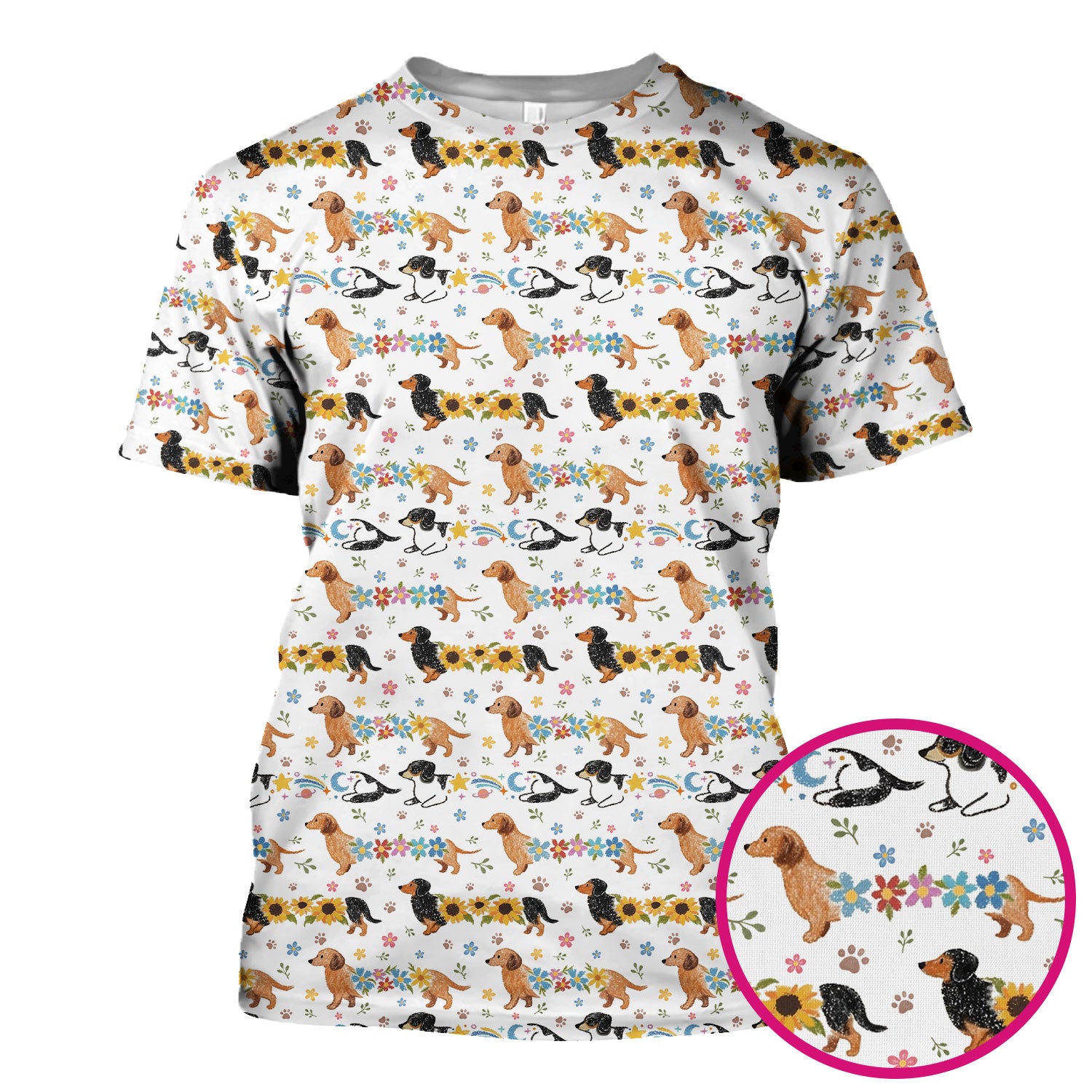 Floral Wiener Dog Pattern Scrub Top, Medical Scrubs for Nurses