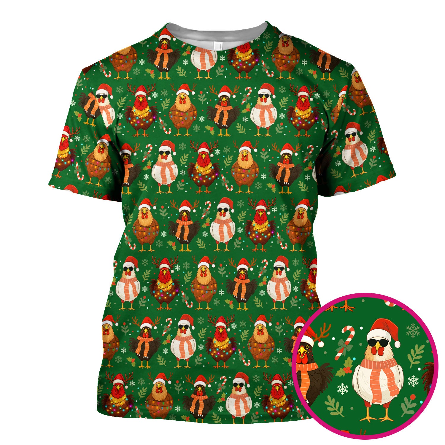 Chicken Scrubs Christmas Edition - Cute Funny Hen Pattern Medical Scrub Top for Women - Holiday Christmas Scrubs with Festive Print