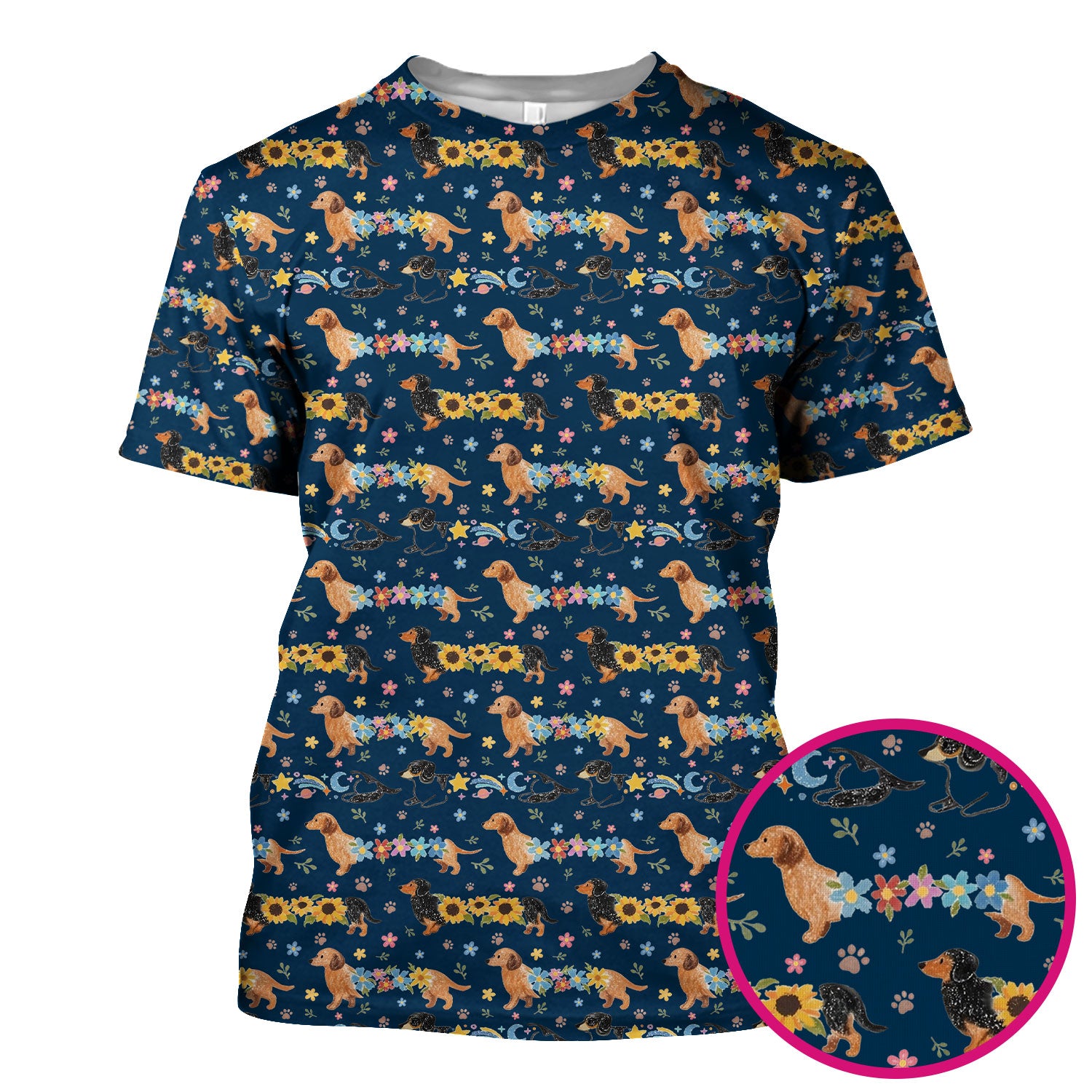 Floral Wiener Dog Pattern Scrub Top, Medical Scrubs for Nurses