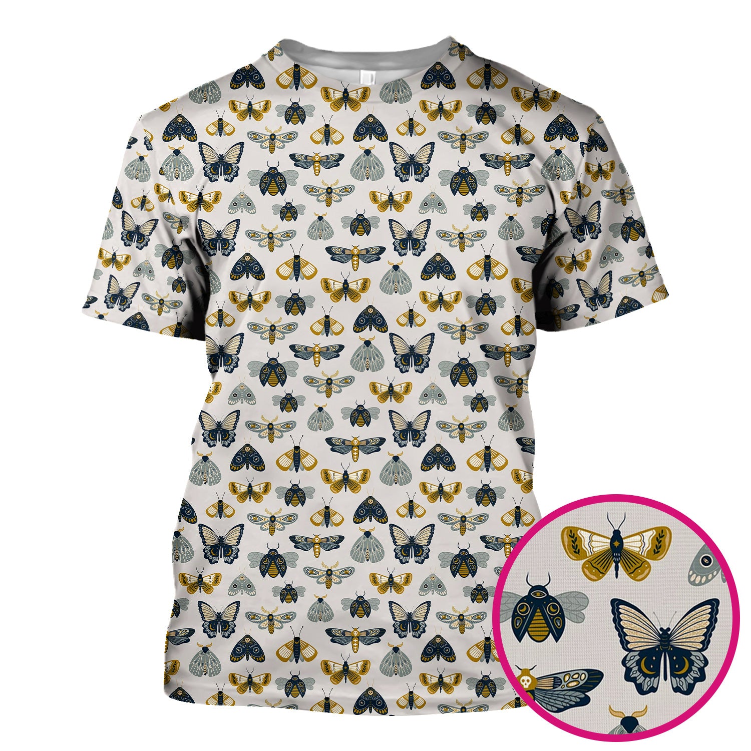 Vintage Butterfly Moth Insect Pattern Scrub Top, Comfortable Scrubs for Nurses