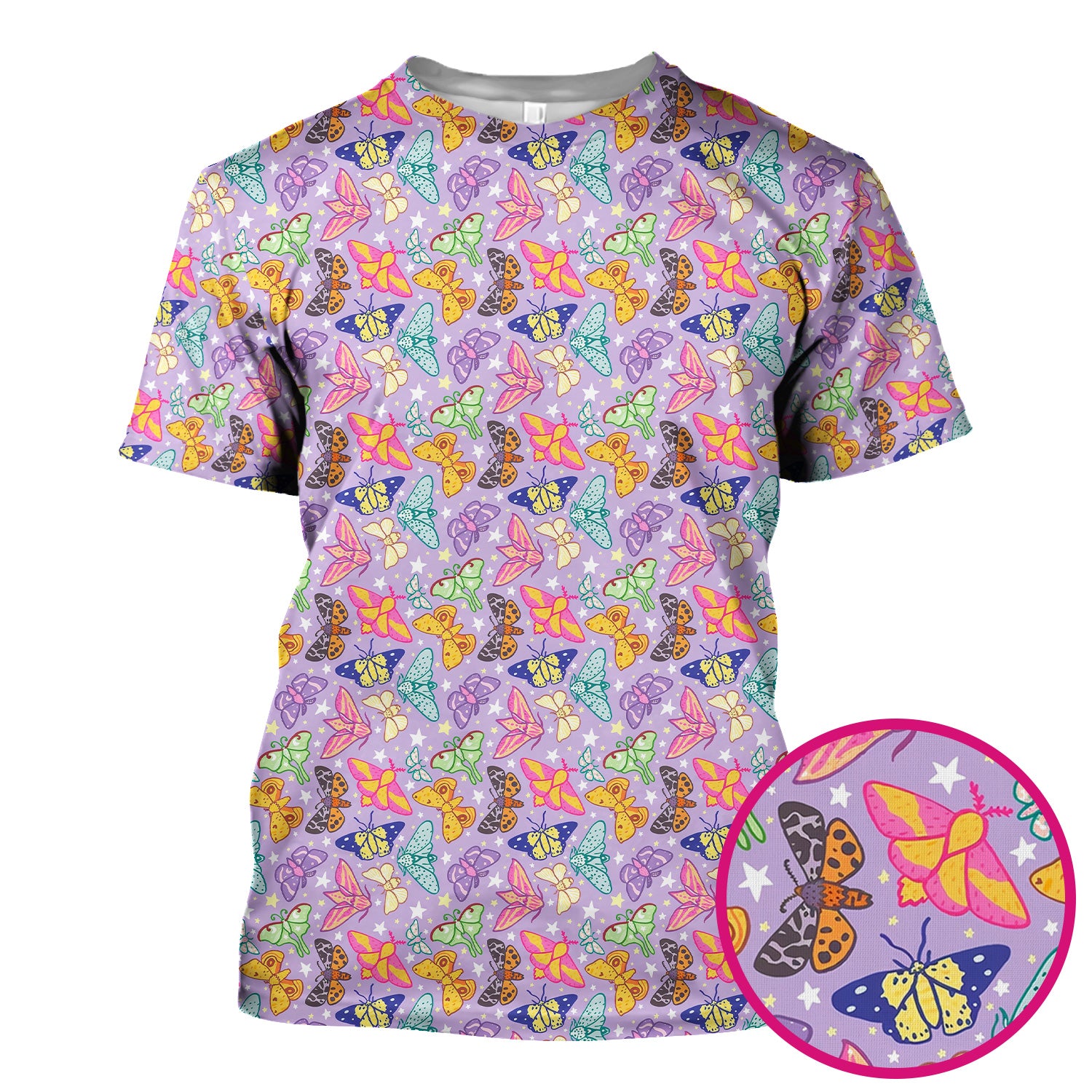 Colorful Butterfly Moth Garden Pattern Scrub Top, Comfortable Scrubs for Nurses