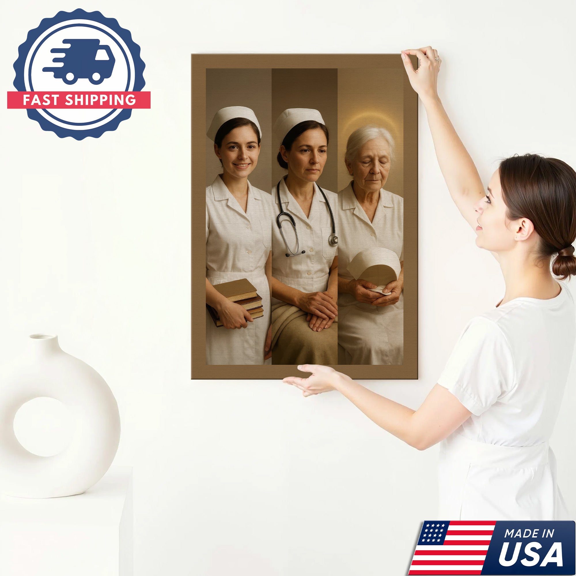 Vintage Nurse's Journey Canvas, From Student to Retired Nurse Wall Art, Appreciation Gift for Healthcare Workers & Medical Staff