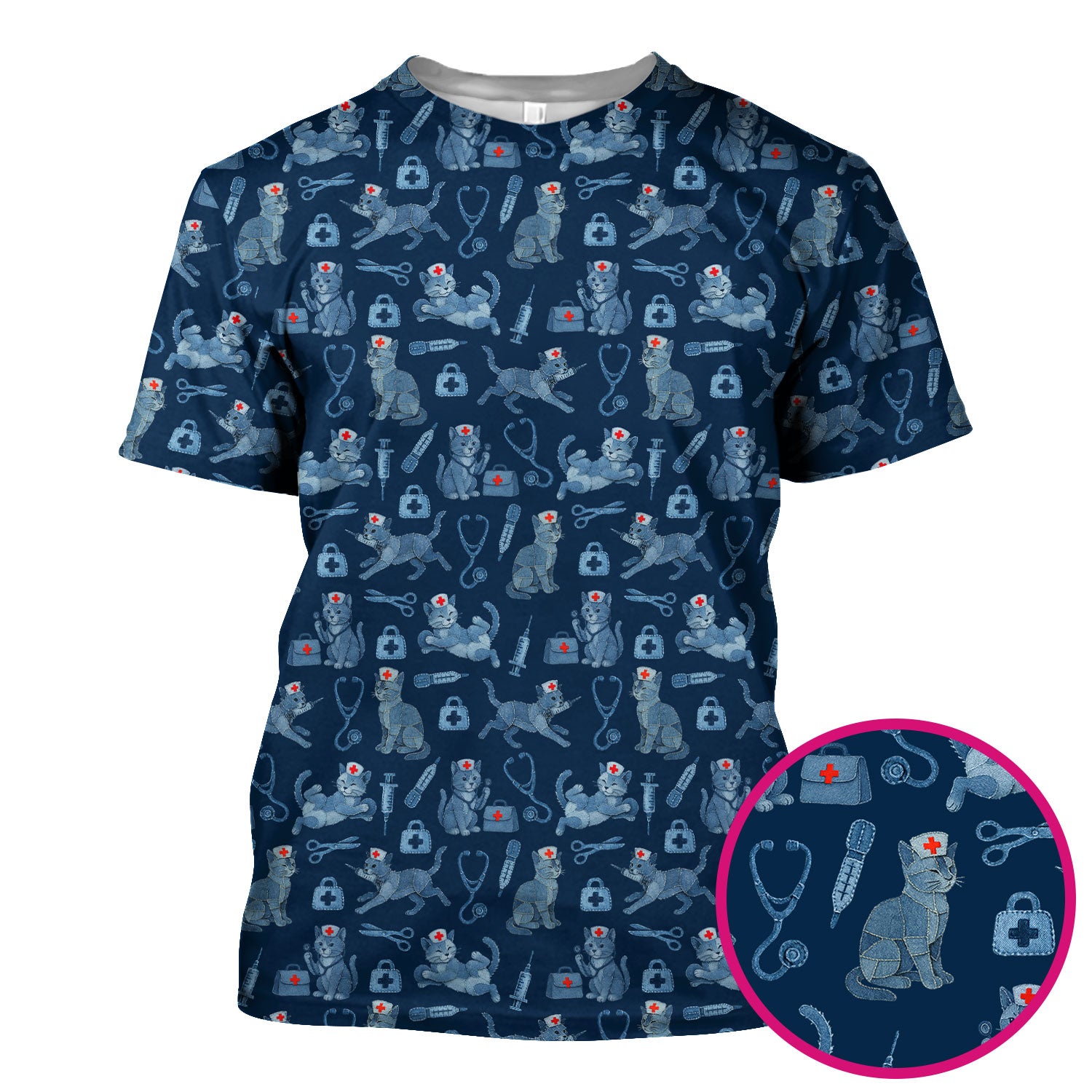 Funny Cat Scrubs for Women - Cute Kitty Pattern Medical Scrub Top - Playful Nurse Scrubs with Adorable Cat Design for Animal Lovers