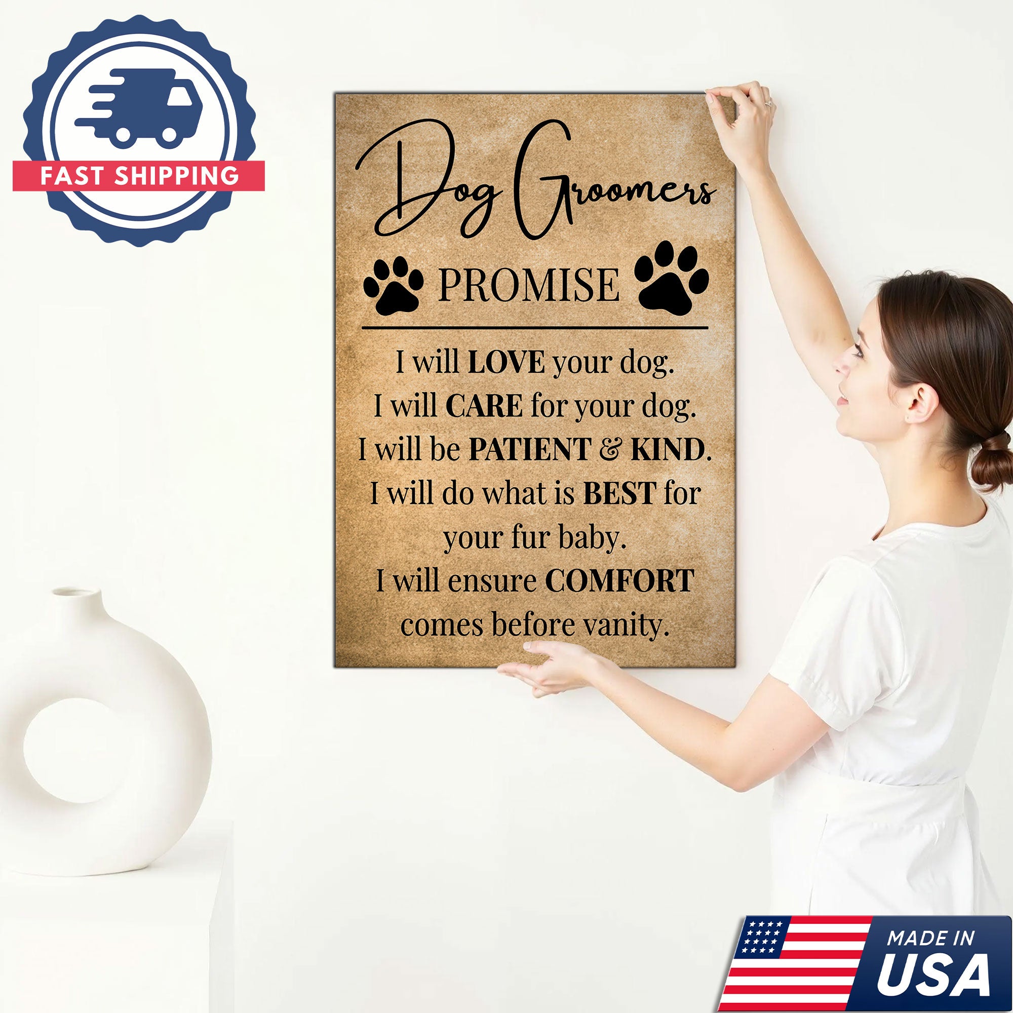 Dog Groomers Promise Inspirational Canvas, Dog Lover Wall Art, Pet Groomer Gift