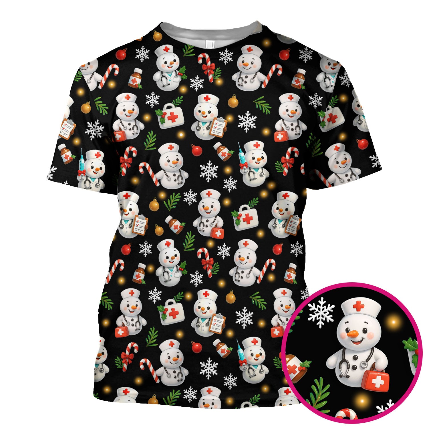 Holiday Nurse Scrub Top Christmas Design - Adorable Snowman Nursing Shirt - Cute Medical Gift for RN LPN CNA Doctors