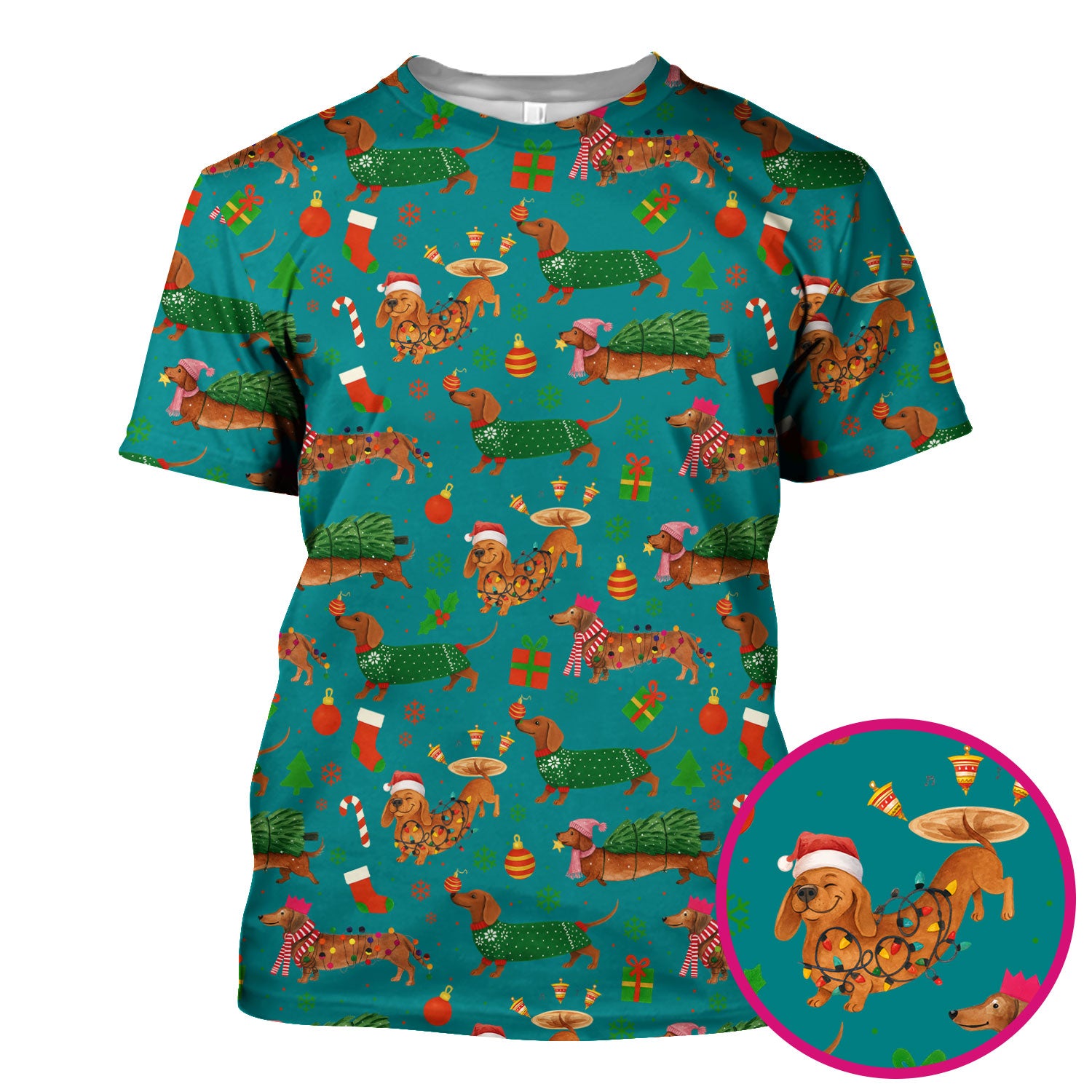 Christmas Dachshund Scrub Top - Funny Dog Scrub Shirt Multi Color - Holiday Medical Scrubs Gift for Nurse, CNA, RN, Doctor, Vet