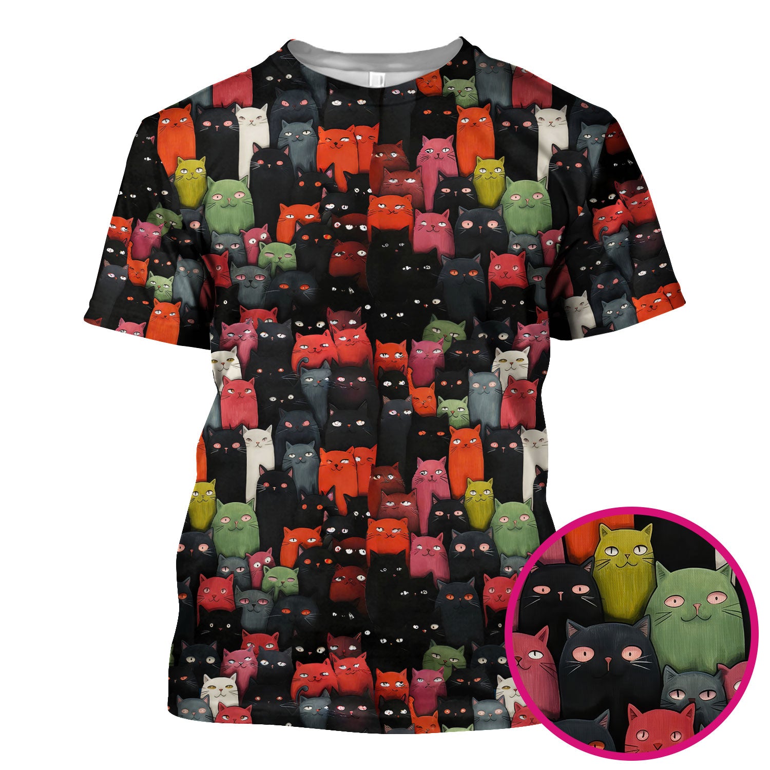 Cat Pattern Nurse Scrub Top, Artistic Cat Nurses Shirt For Women, Breathable Fabrics Nursing Uniform