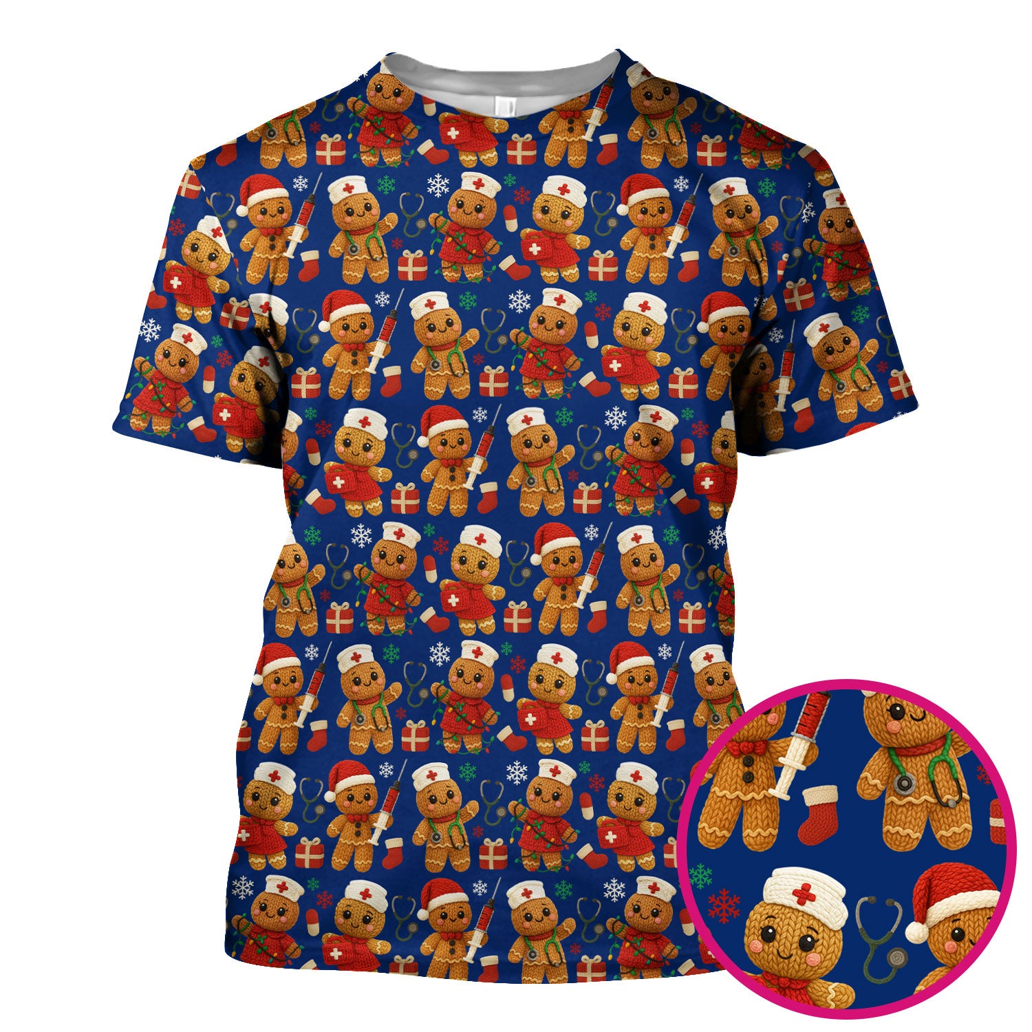 Christmas Scrub Tops for Women - Cute Gingerbread Nurse Pattern Medical Scrub Shirt - Festive Holiday Christmas Scrubs with Adorable Design