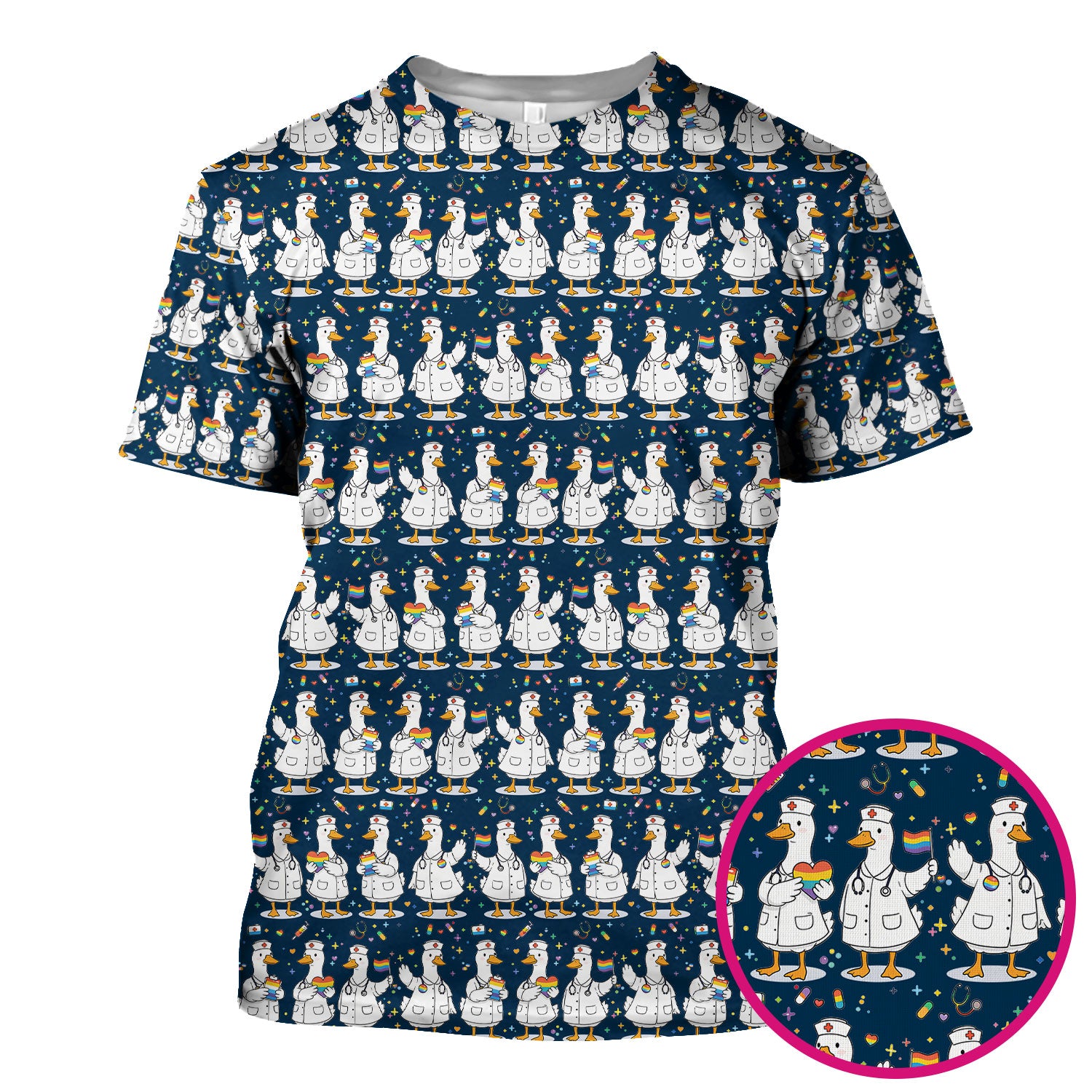 Cute Nurse Duck Pride Theme Scrub Top for Women, Breathable Nursing Uniform