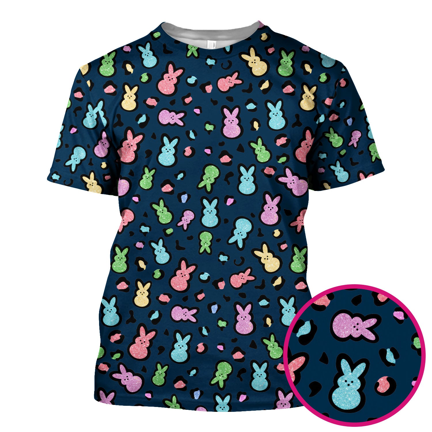 Cute Easter Bunny Pastel Pattern Scrub Top, Comfortable Scrubs for Nurses