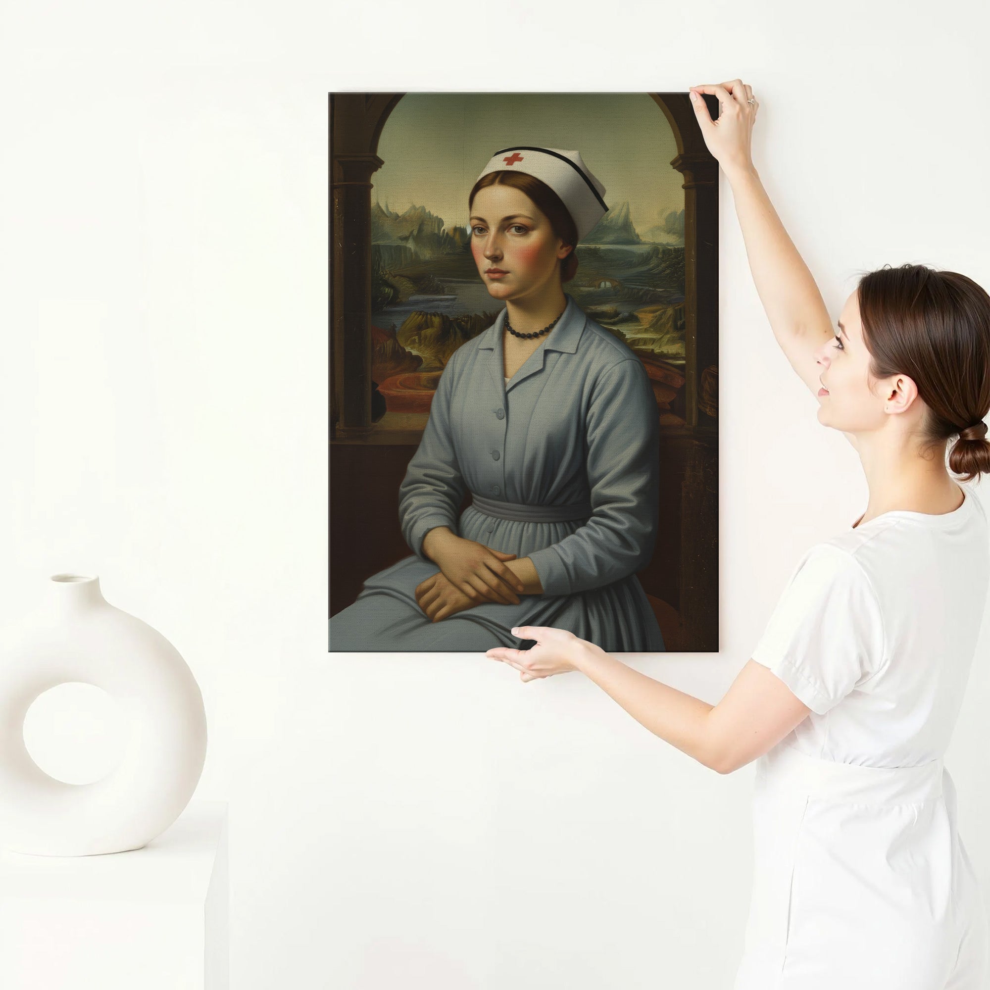 Vintage Nurse Mona Lisa Parody Canvas, Classic Renaissance Style Medical Wall Art, Gift for RN LPN CNA Healthcare Workers