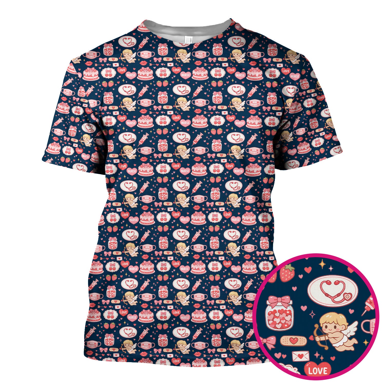 Cupid Nurse Scrub Top, Cute Love Medical Pattern Shirt For Valentine, Breathable Fabrics Nursing Uniform