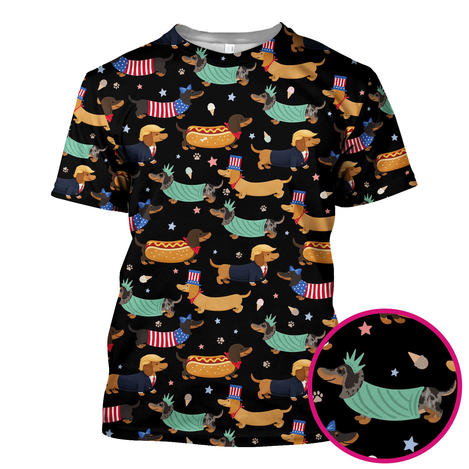 Funny Patriotic Dachshund Costume Dogs Pattern Scrub Top, Breathable Fabrics Nursing Uniform