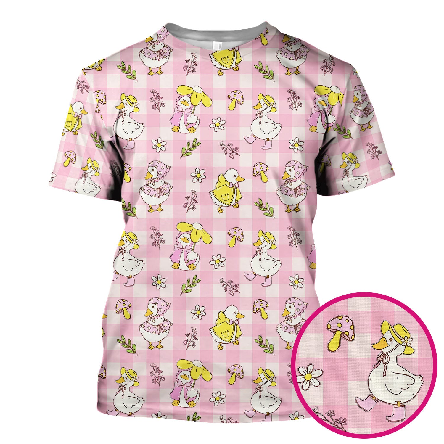 Cute Duck Outfit Gingham Pattern Scrub Top, Comfortable Scrubs for Nurses