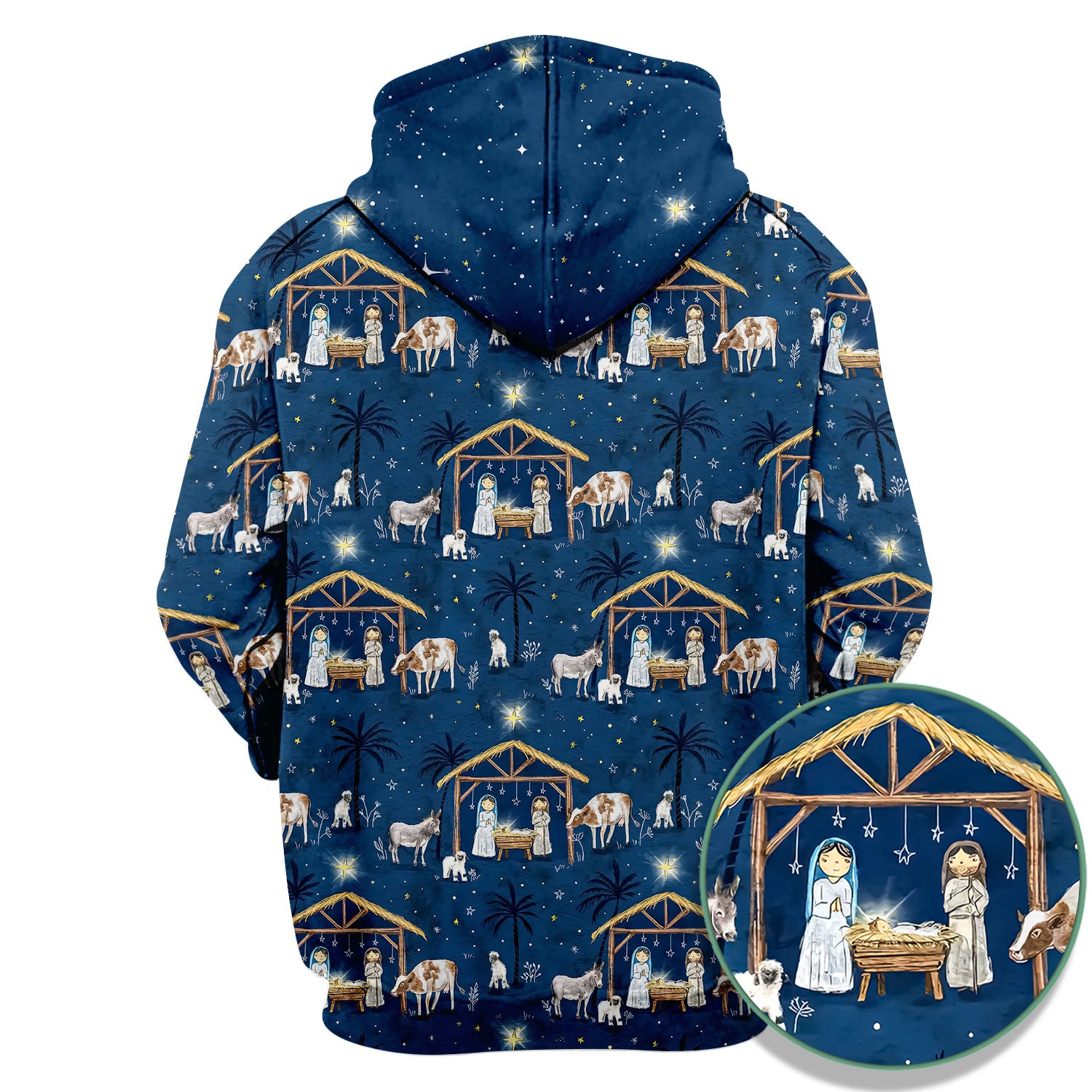 Christmas Nativity Scrub Top for Women - Holy Night Manger Scene - Religious Holiday Nursing Uniform Shirt