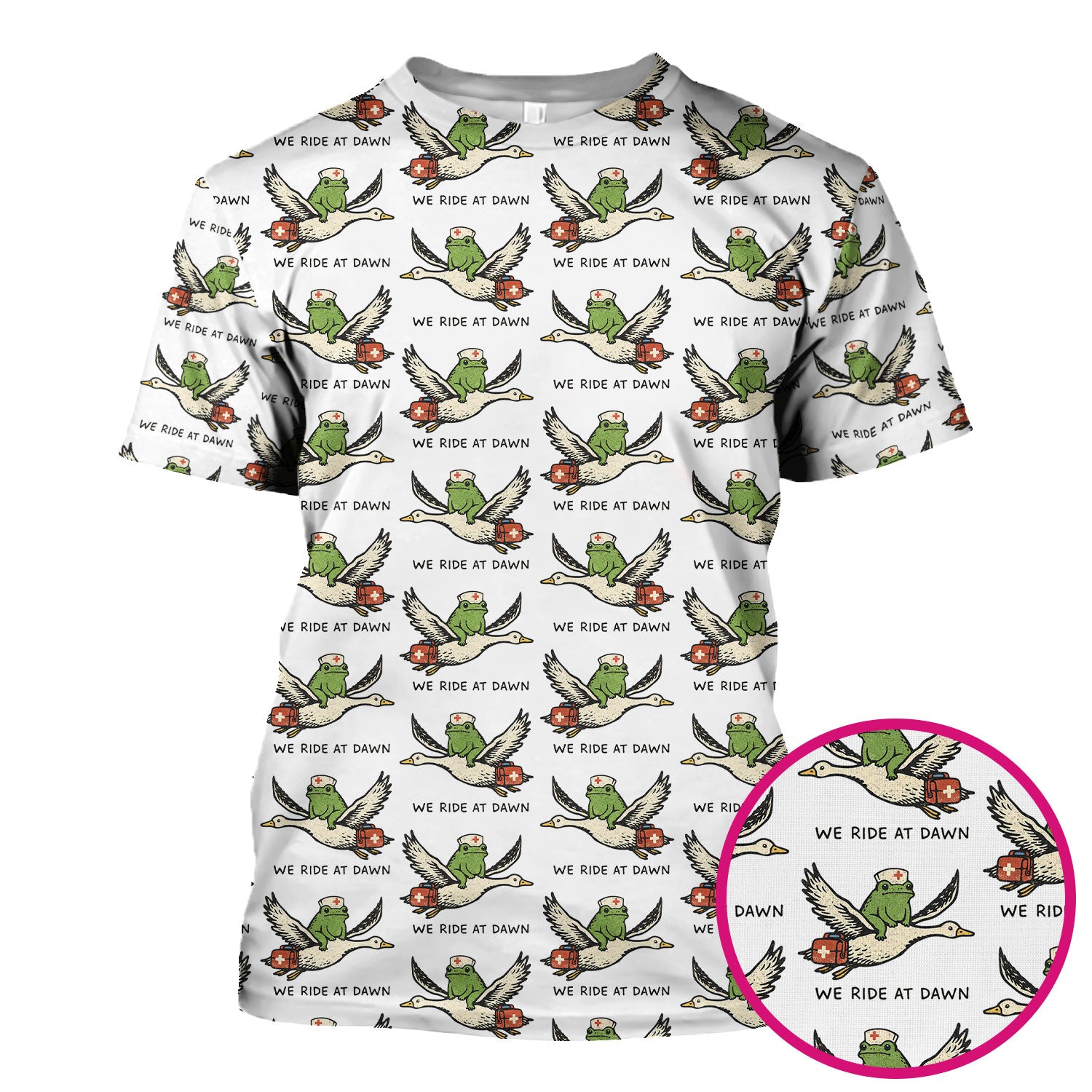 Funny Frog Riding Goose Nurse Pattern Scrub Top, Comfortable Scrubs for Nurses