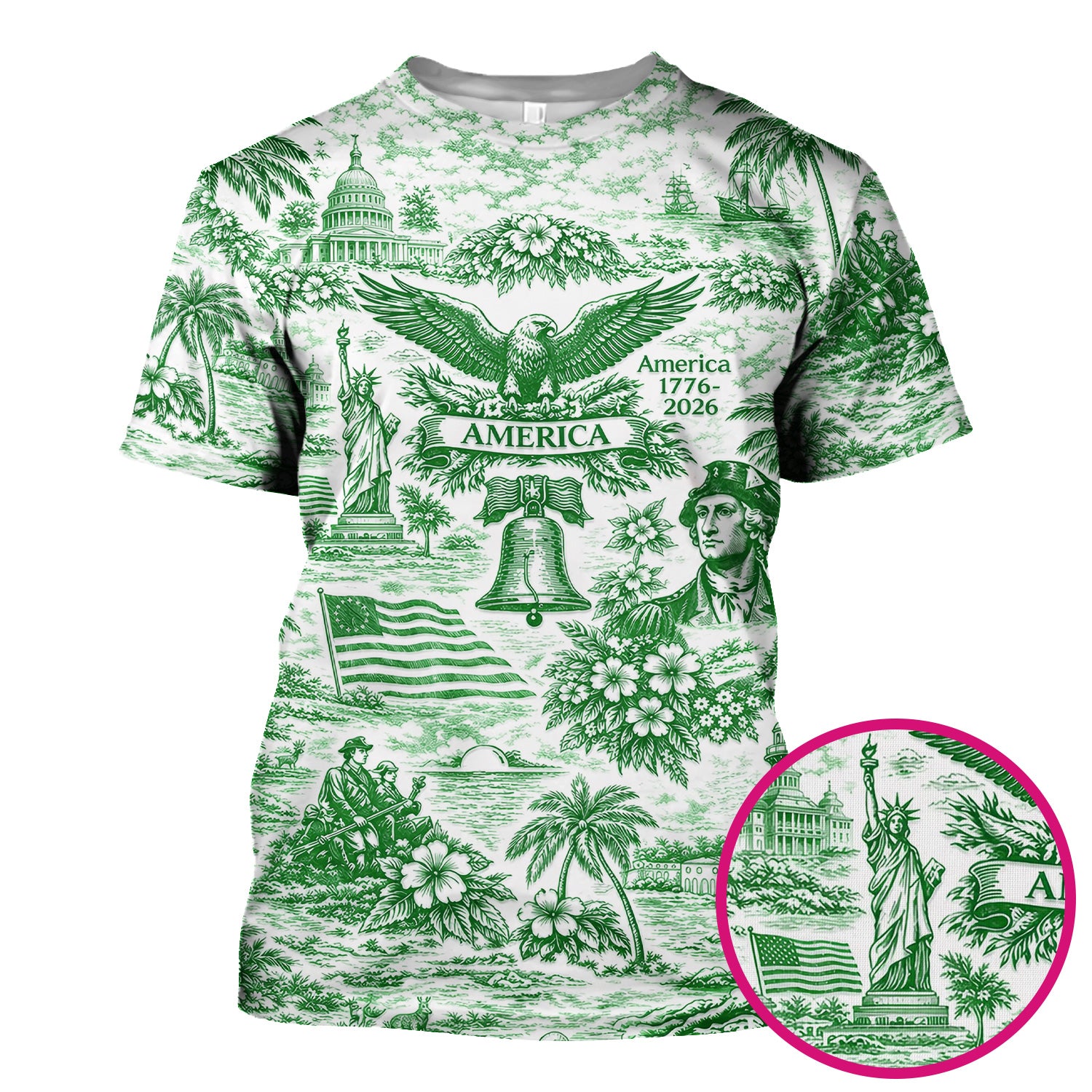 Patriotic America Heritage Toile Pattern Scrub Top, Breathable Fabrics Nursing Uniform