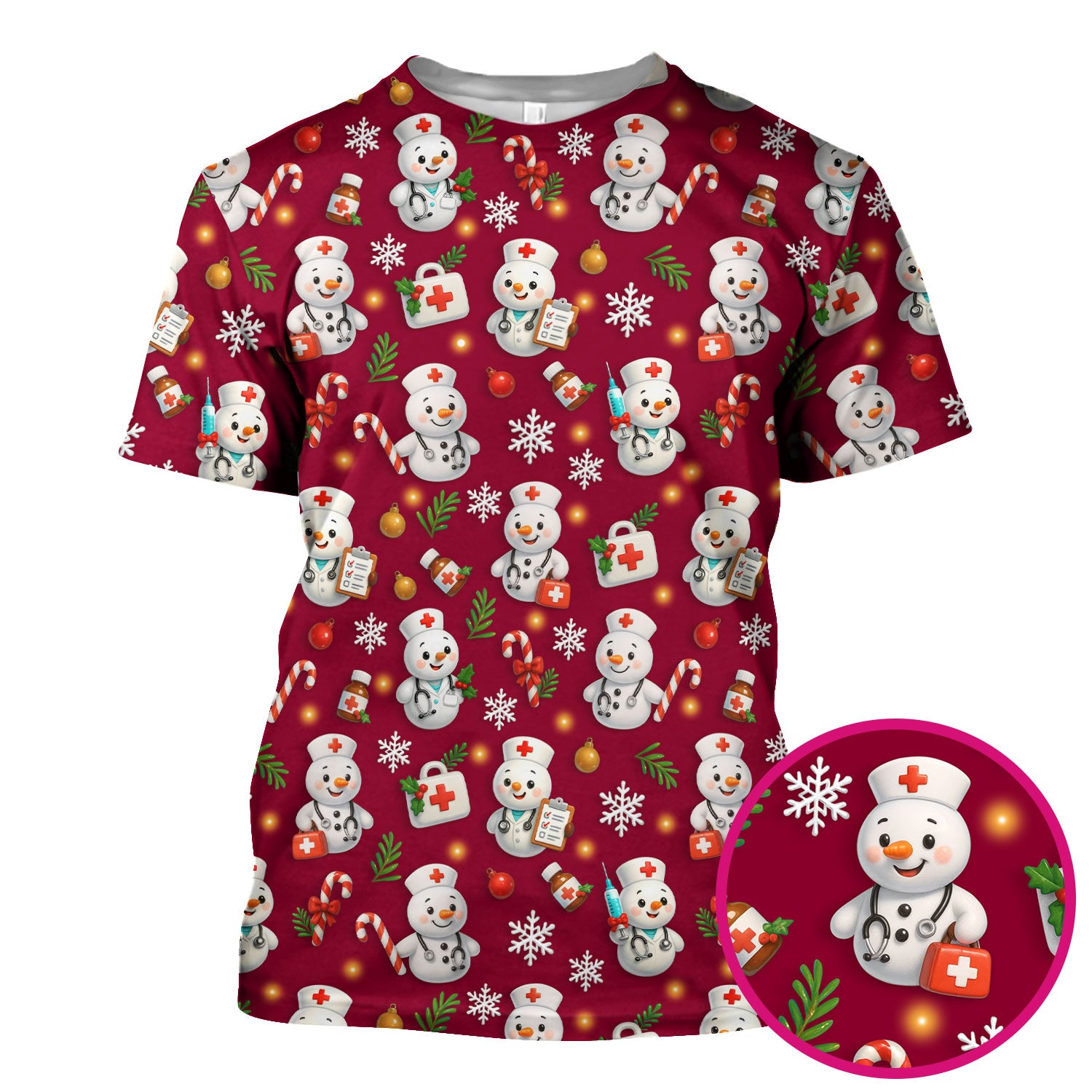 Holiday Nurse Scrub Top Christmas Design - Adorable Snowman Nursing Shirt - Cute Medical Gift for RN LPN CNA Doctors
