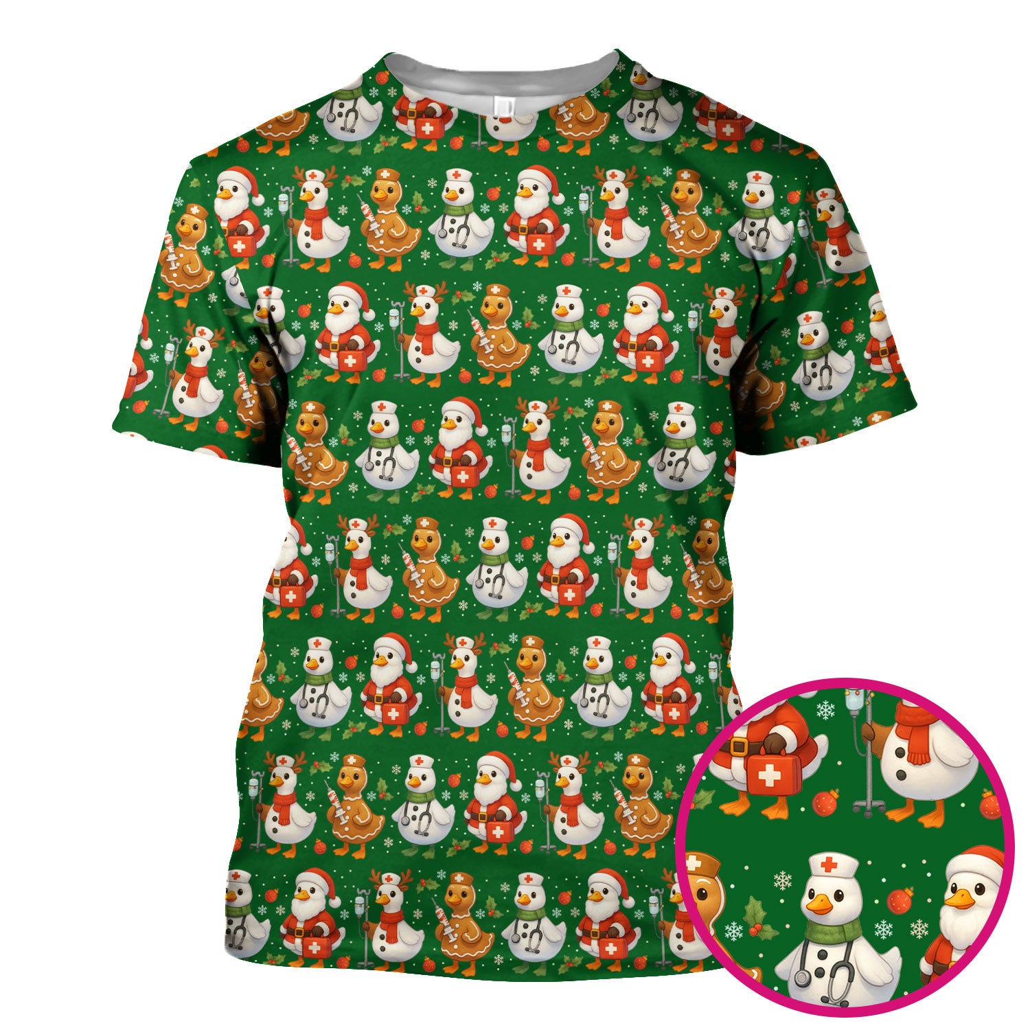 Christmas Goose Scrubs for Women - Funny Holiday Goose Pattern Medical Scrub Top - Festive Christmas Scrubs with Cute Nurse Design