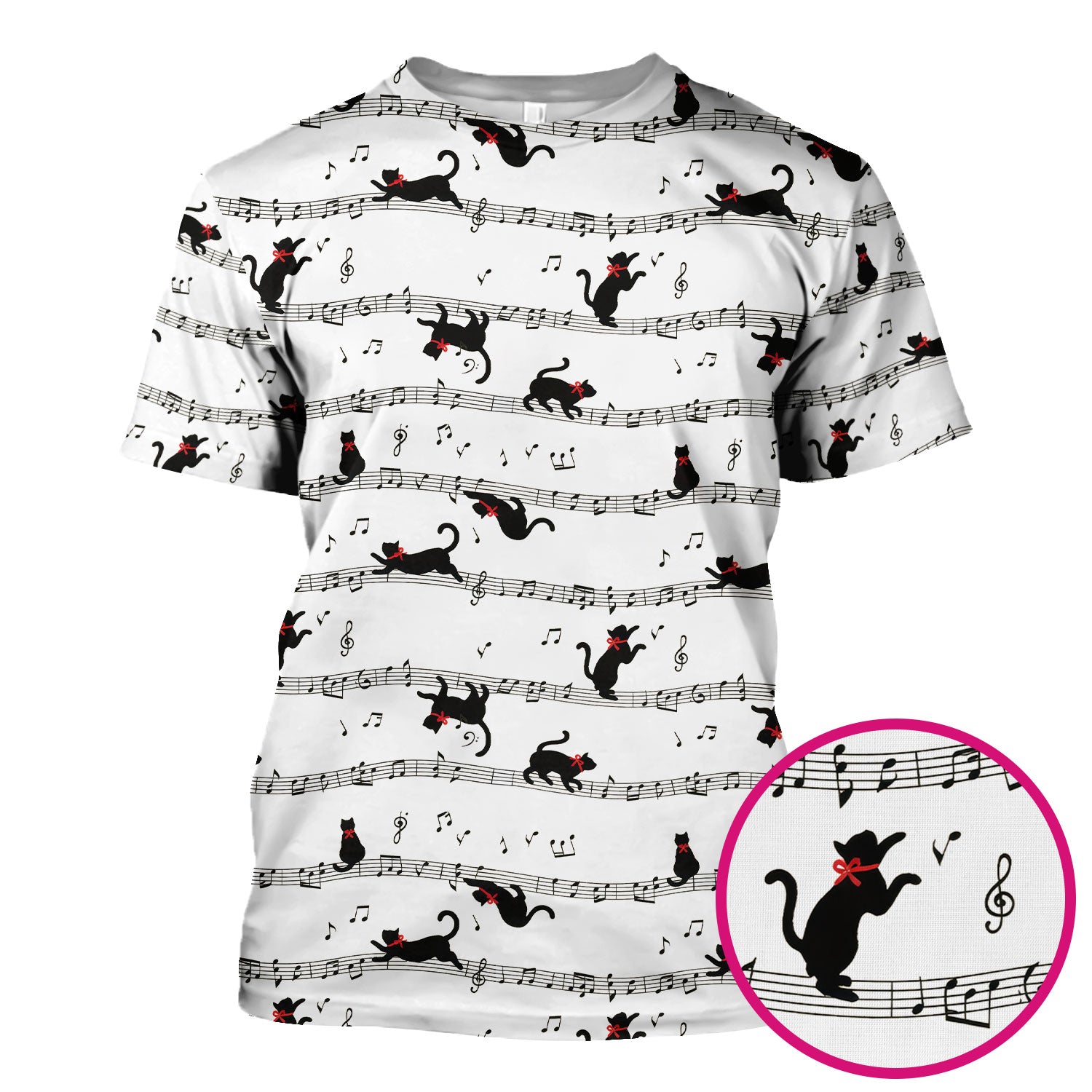 Cute Dancing Black Cat Music Staff Pattern Scrub Top, Comfortable Scrubs for Nurses
