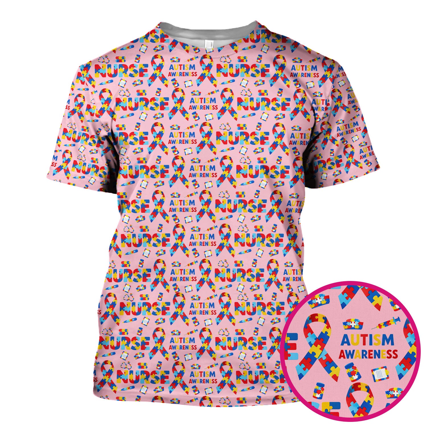 Autism Awareness Nurse Puzzle Ribbon Print Scrubs, Comfortable Scrubs for Nurses