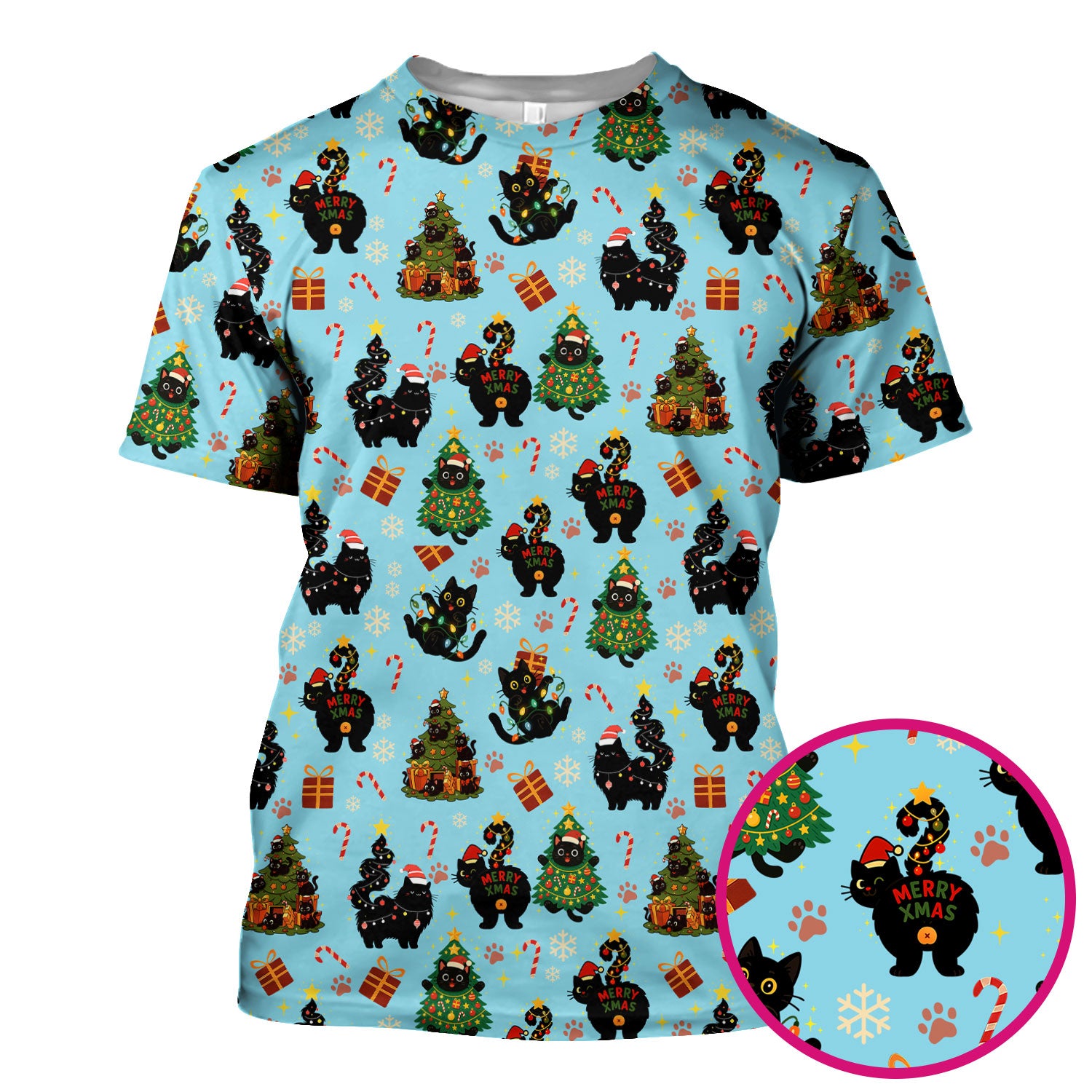 Christmas Cat Nurse Scrub Top - Funny Black Cat Print Medical Shirt for Women & Men - Cute Holiday Scrubs Gift for RN CNA Doctor