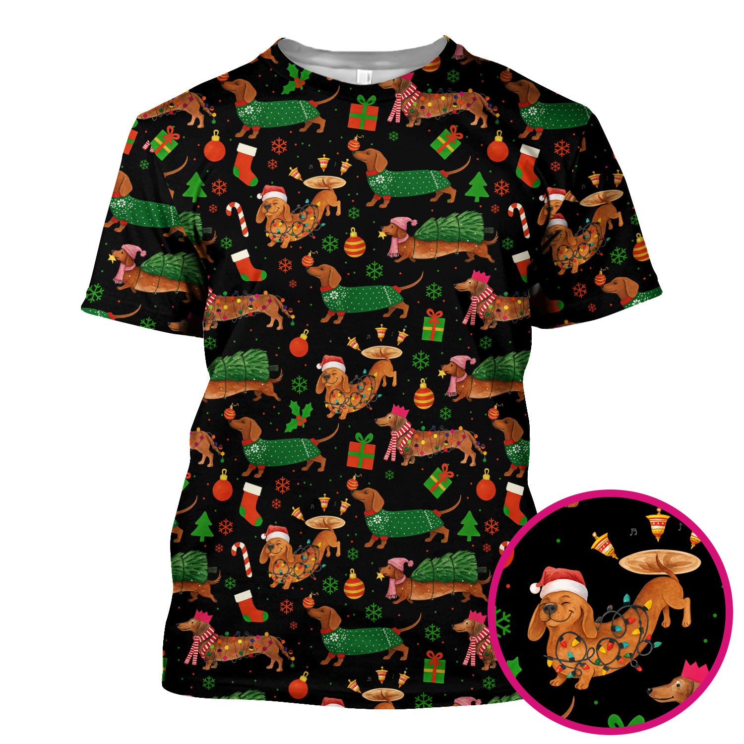 Christmas Dachshund Scrub Top - Funny Dog Scrub Shirt Multi Color - Holiday Medical Scrubs Gift for Nurse, CNA, RN, Doctor, Vet