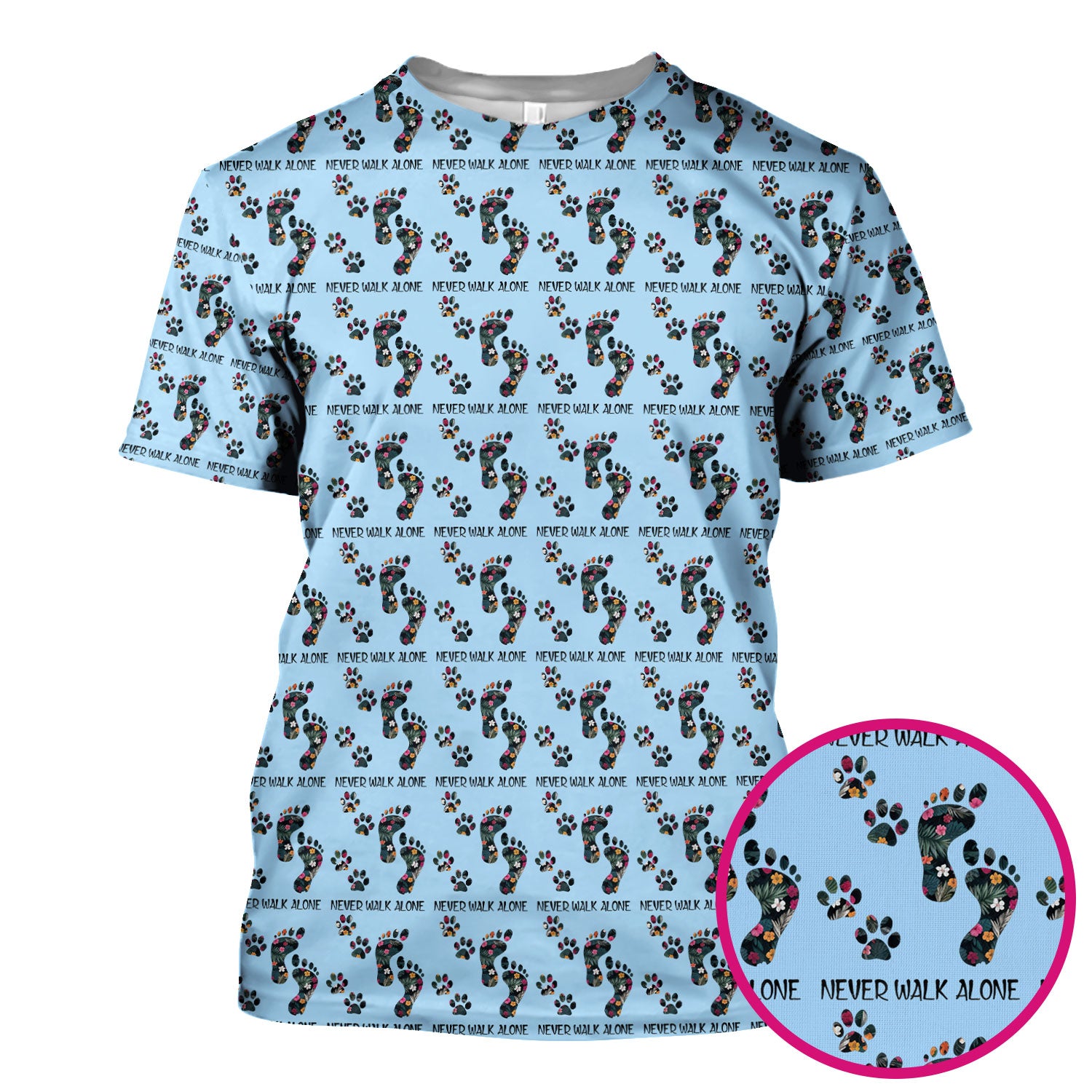 Never Walk Alone Scrub Top, Floral Paw Print Medical Scrub Shirt for Nurses, Vet Techs And Healthcare Workers
