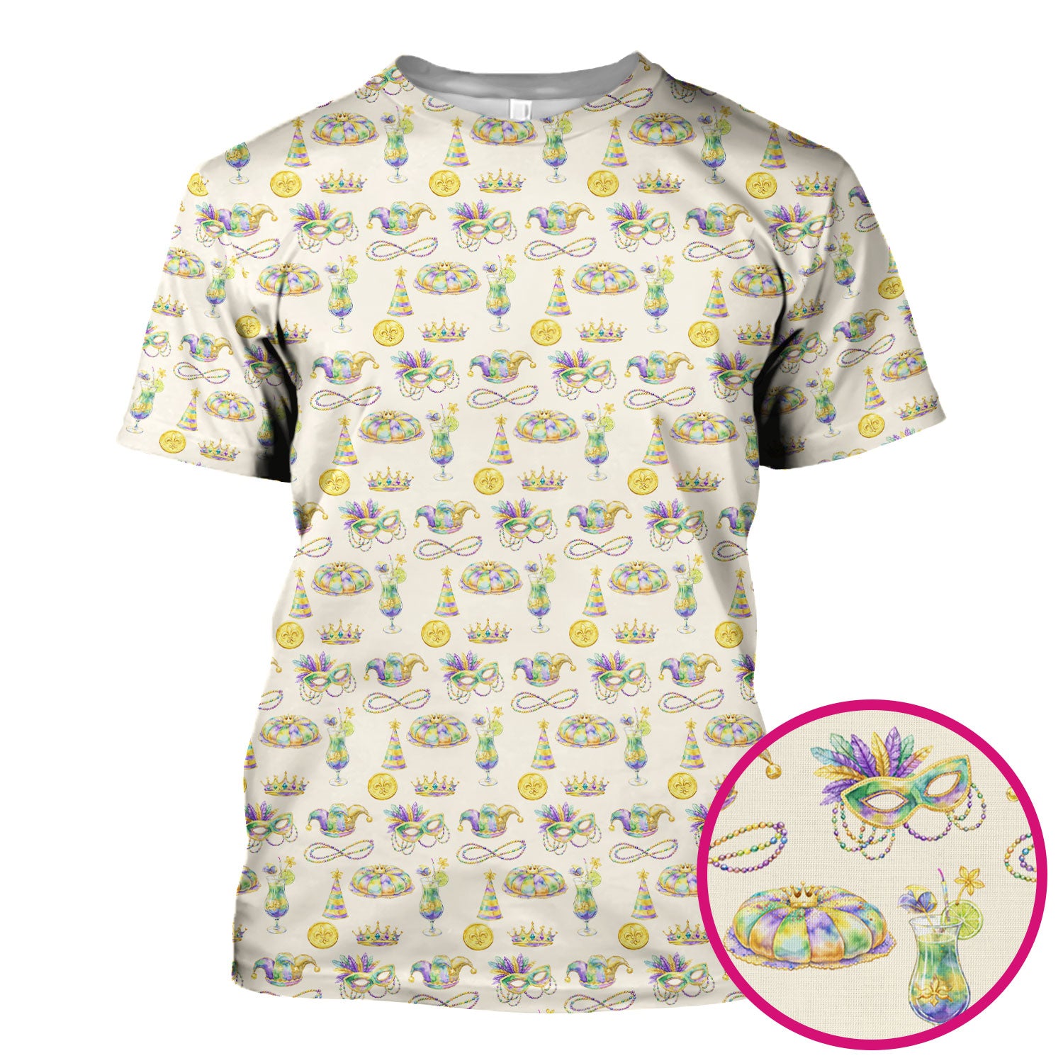Mardi Gras Mask Scrub Top, Elegant Carnival Pattern Nurse Shirt For Women, Breathable Fabrics Nursing Uniform