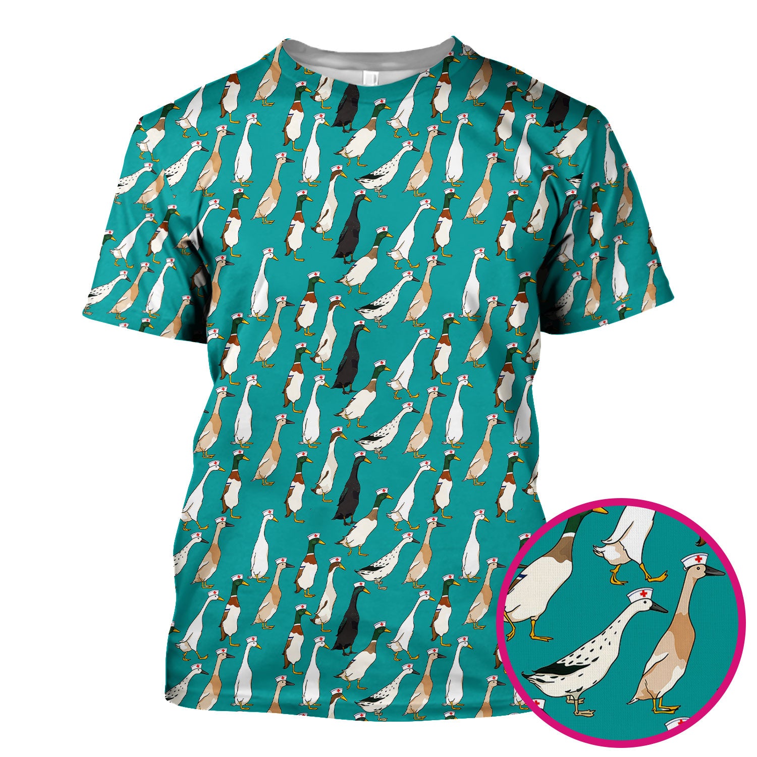 Funny Nurse Duck Pattern Scrub Top, Comfortable Scrubs for Nurses