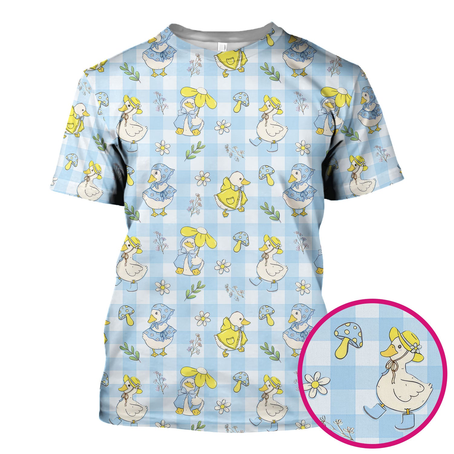 Cute Duck Outfit Gingham Pattern Scrub Top, Comfortable Scrubs for Nurses